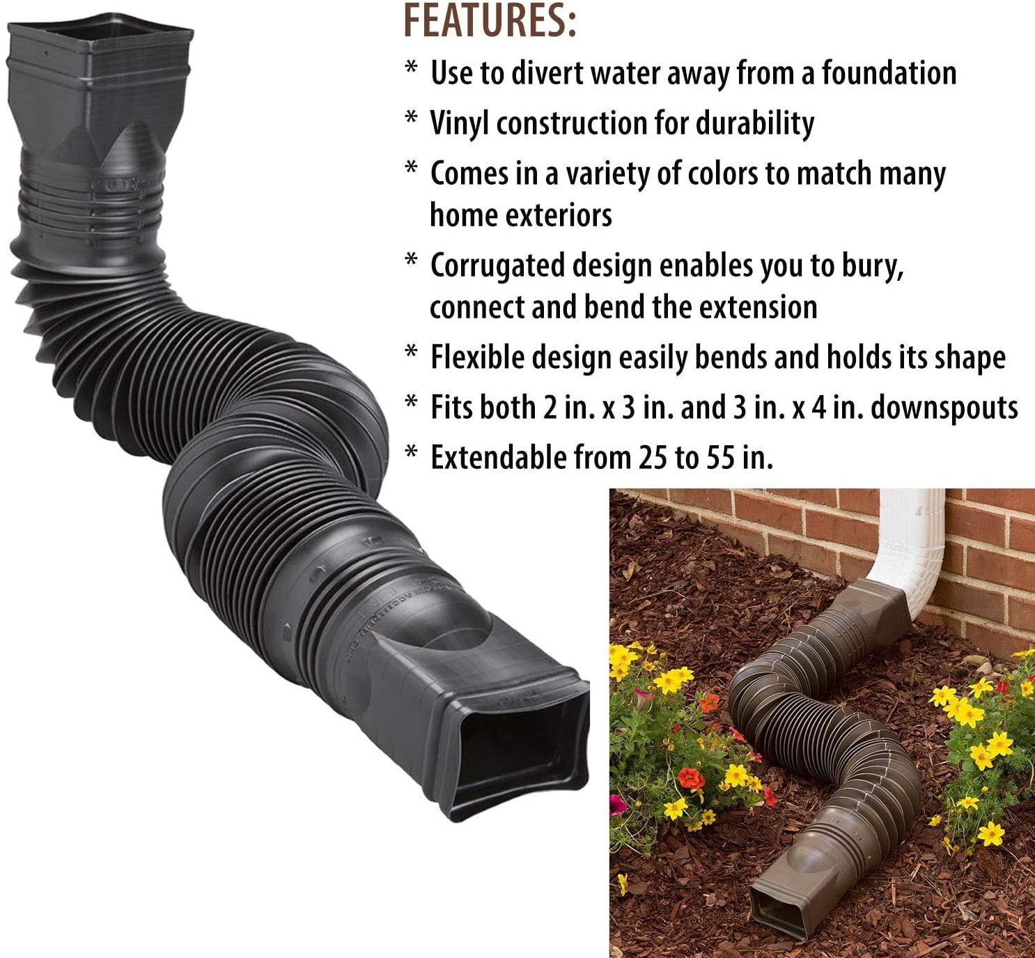 Amerimax Vinyl Downspout Extension Gutter Connector (Brown, 25 in to 55 in) te02e