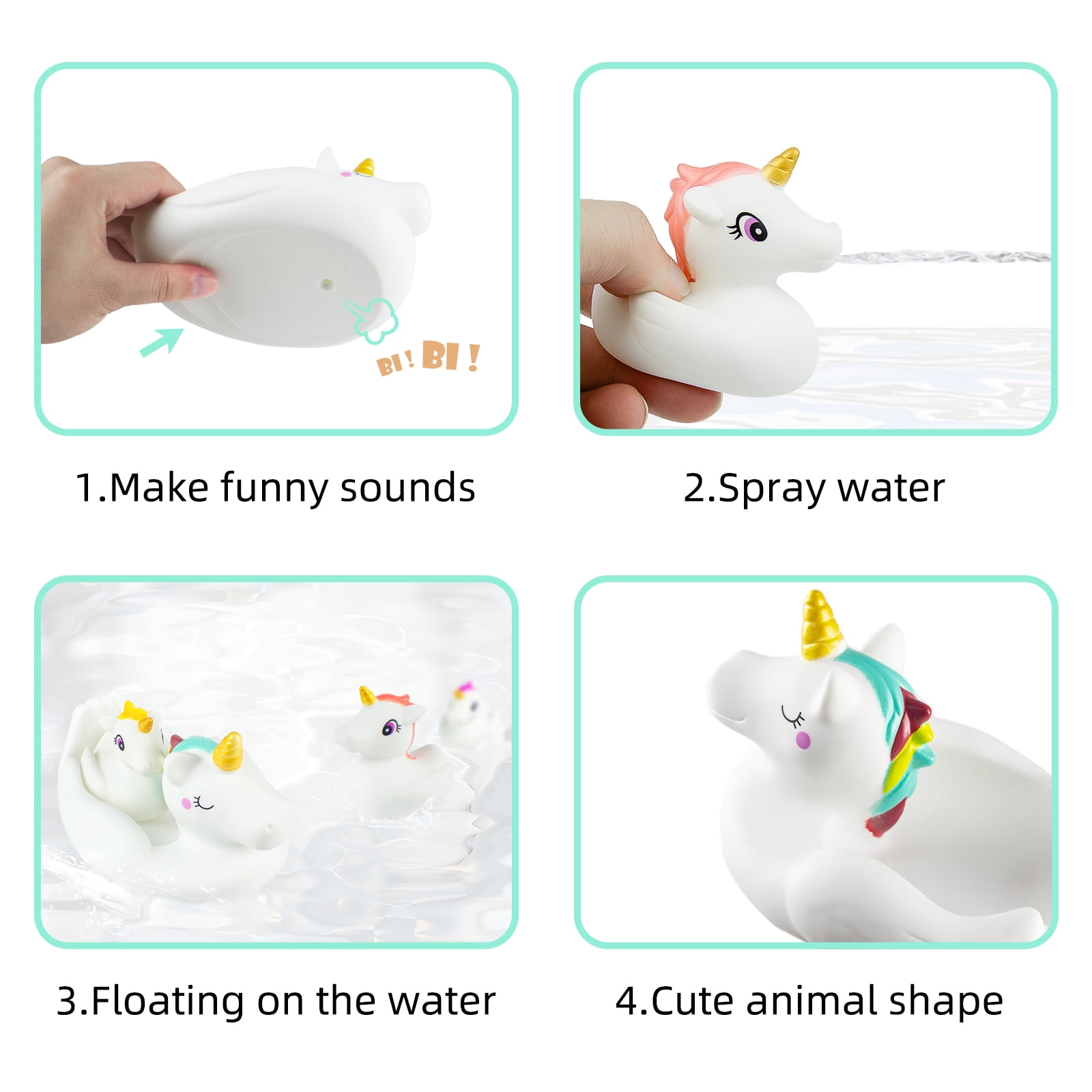 Timy Unicorn Bath Toy Set Floating Water Spray Toys for Toddlers (White, 4 Pcs) npju6