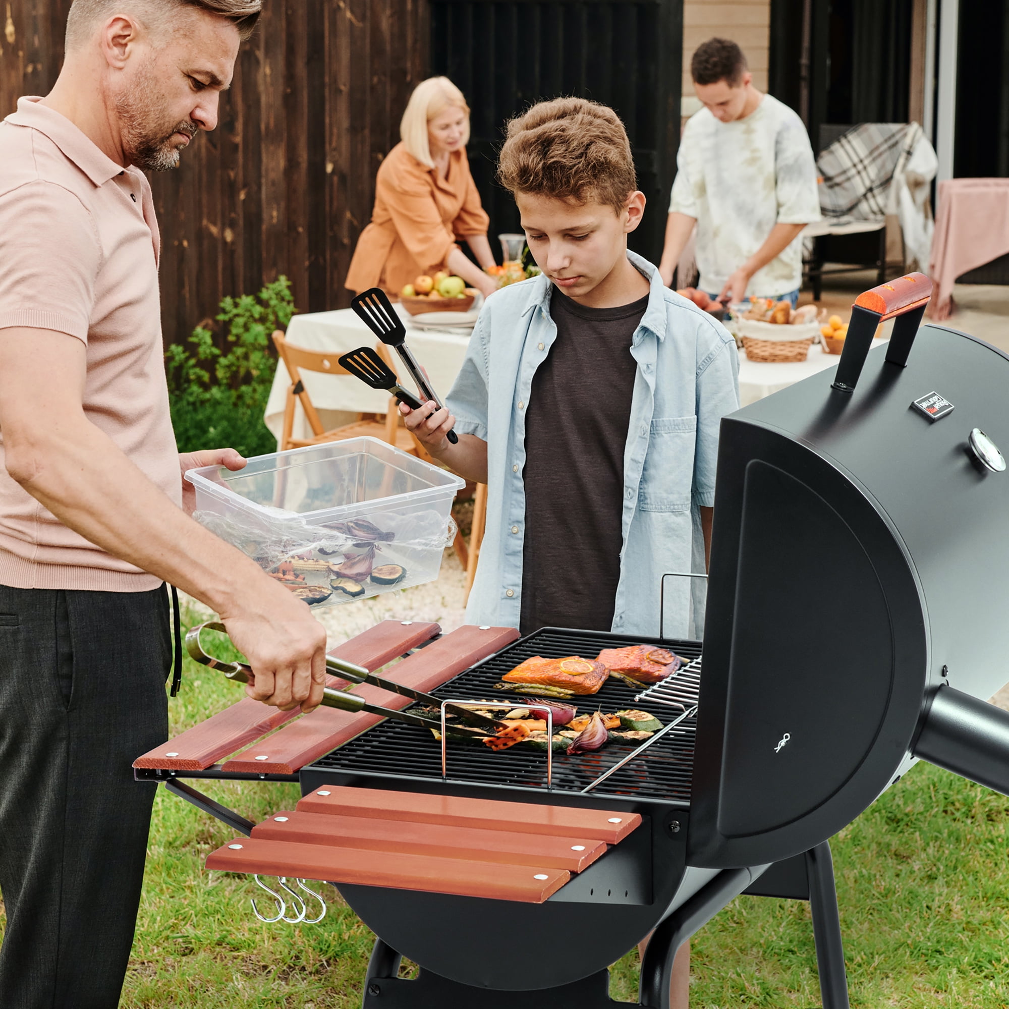 Royal Gourmet CC1830V 30 in Barrel Charcoal Grill with Side and Front Tables (Black) kqitm