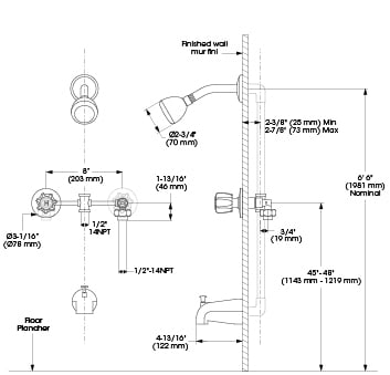 Belanger by Keeney 2-Handle Tub and Shower Faucet Set with Swivel Showerhead (Polished Chrome, 8 in) 8m7v1