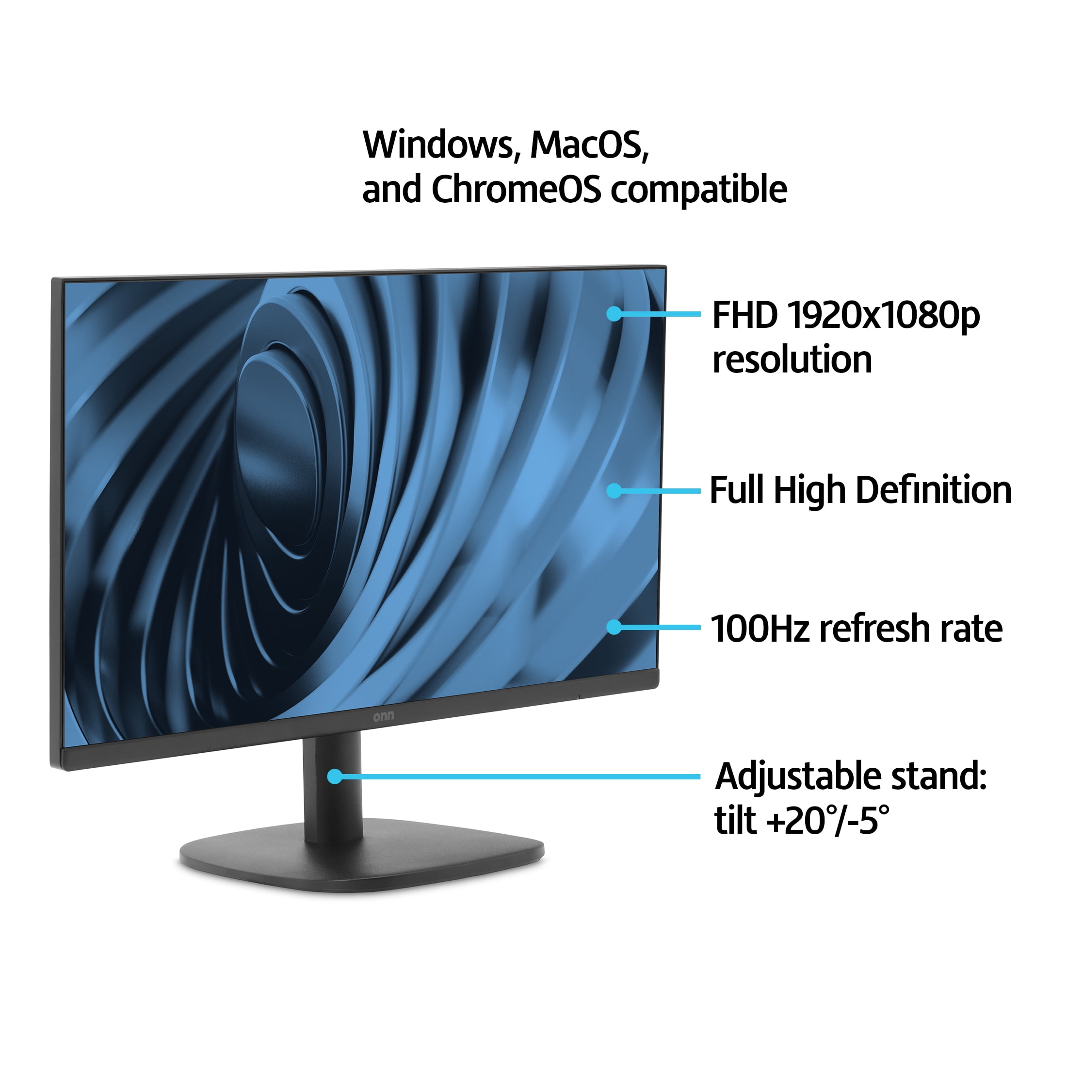 onn 22-inch FHD 1080p Office Monitor with 100Hz Refresh Rate and Adjustable Stand (Black, 22 in) y675m