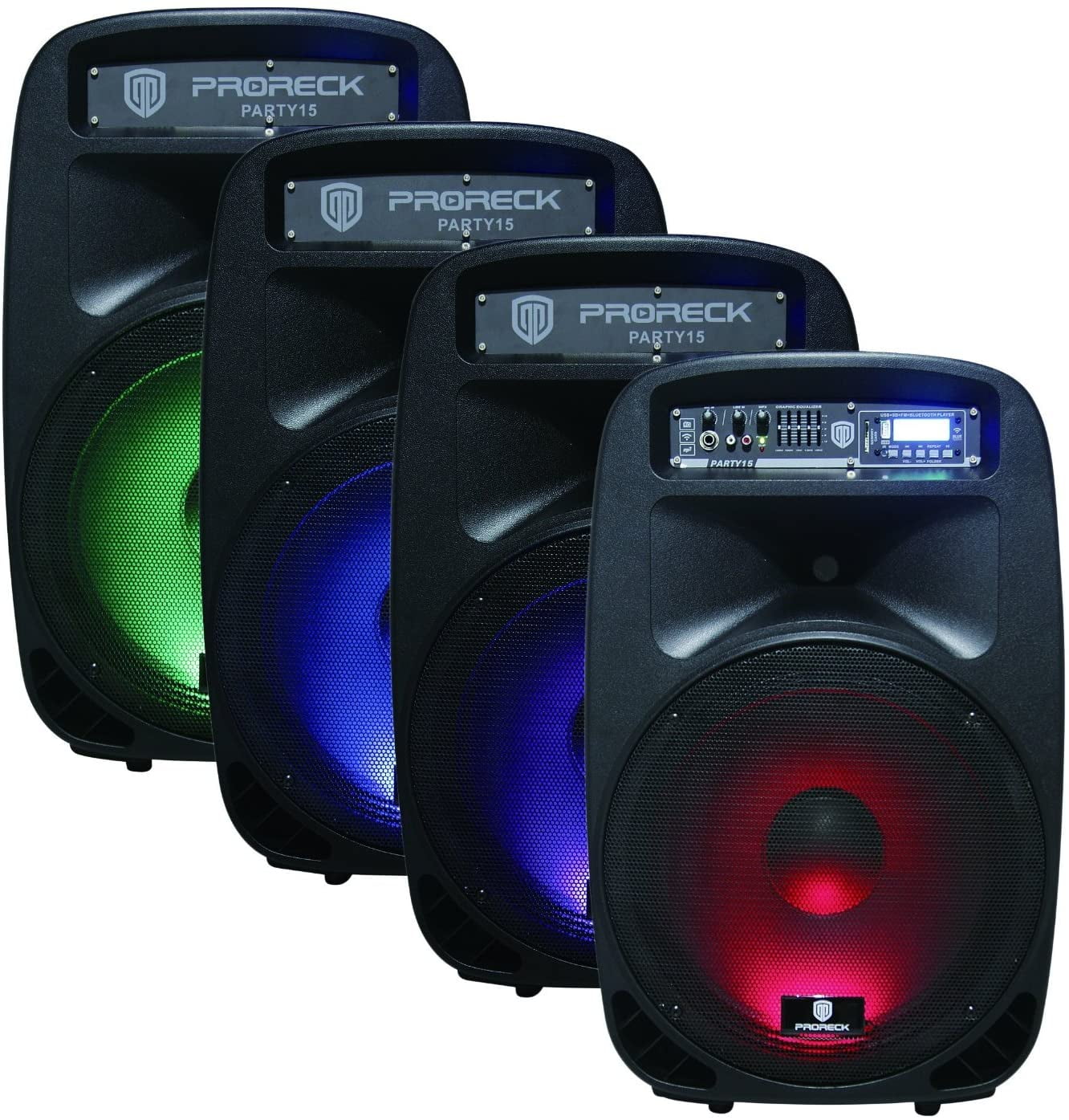 Proreck Party Portable 15 in 2000 Watt 2-Way Powered PA Speaker System with Bluetooth, LED Lights, and Wired Microphone (15 in) w7x90