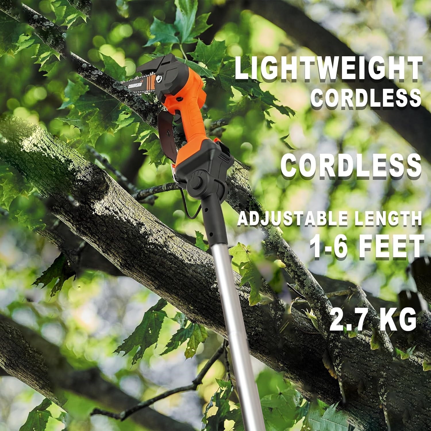 LEXKUYI Cordless Pole Saw and Mini Chainsaw 2-in-1 Electric Tree Trimmer (Black, 6 ft) ma5ut