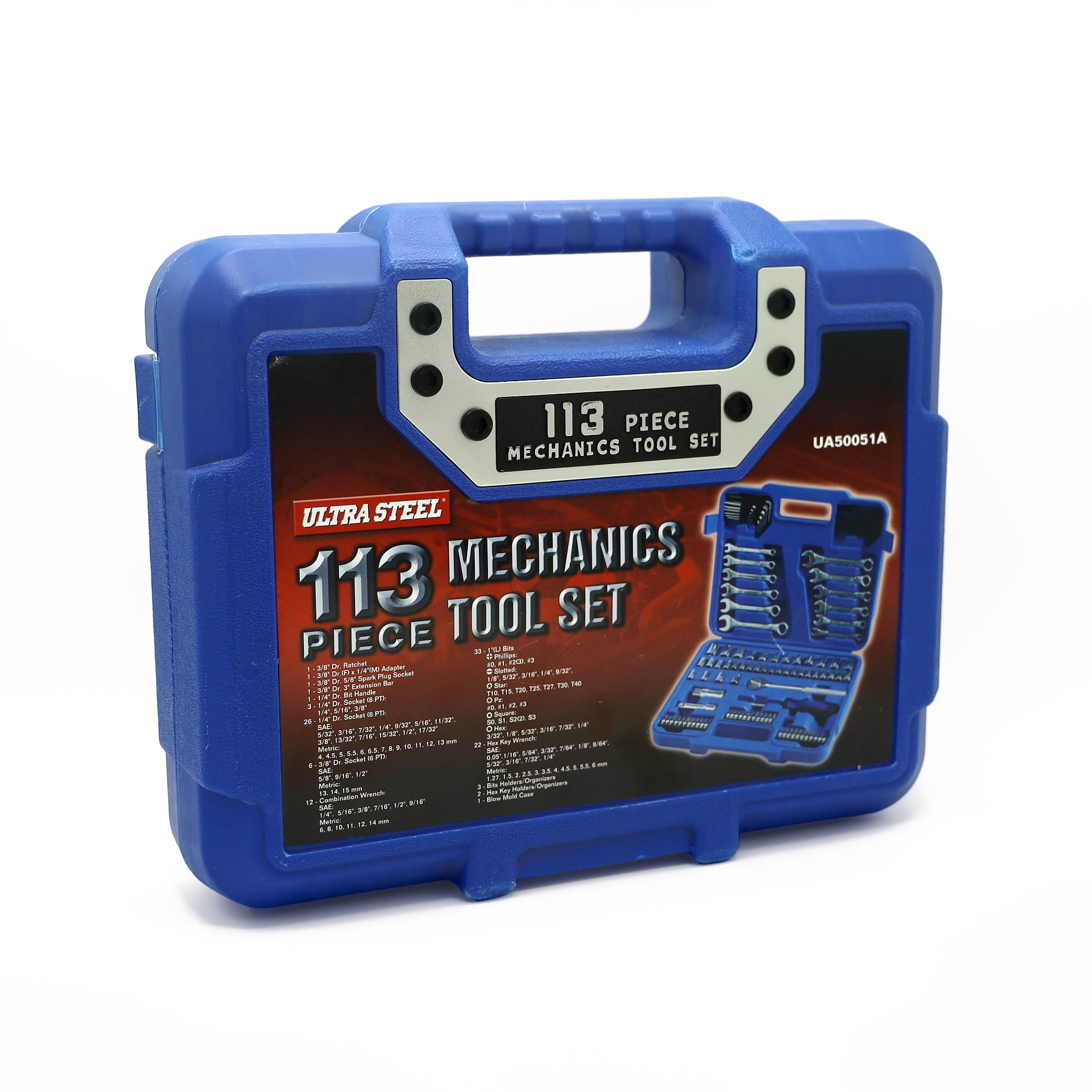 Ultra Steel 113-Piece Professional Mechanic Tool Set with Ratchet, Sockets, and Bits (113-Piece Set) c8i94