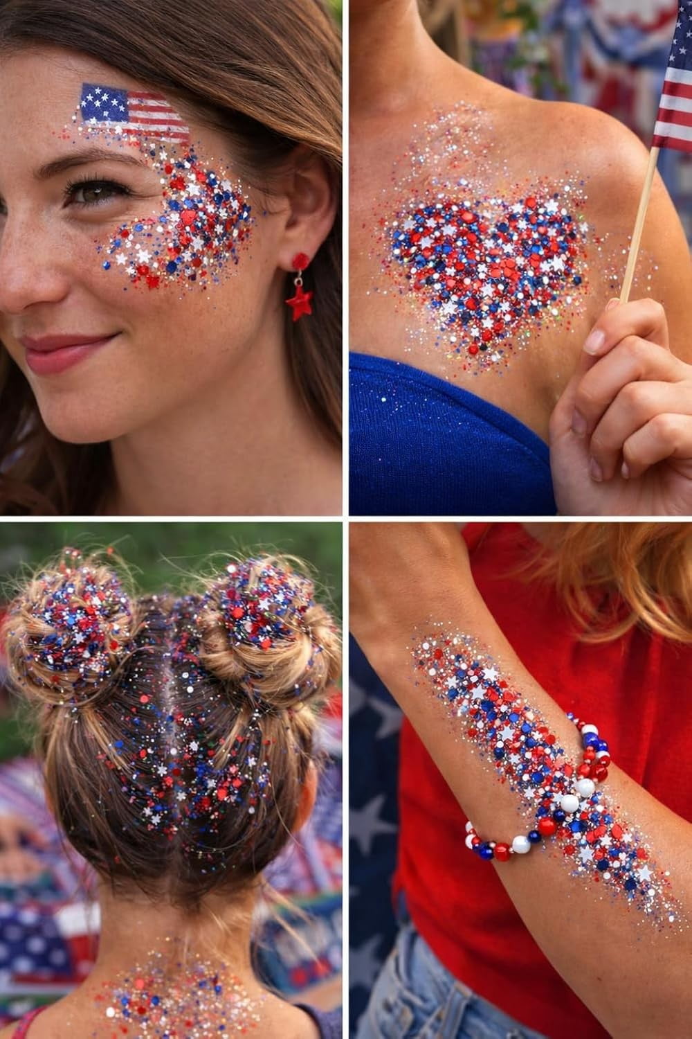 YZEGDCH Patriotic Glitter Stick, Red White and Blue Face and Body Makeup for Independence Day (Red, 0.5 oz) z36mu