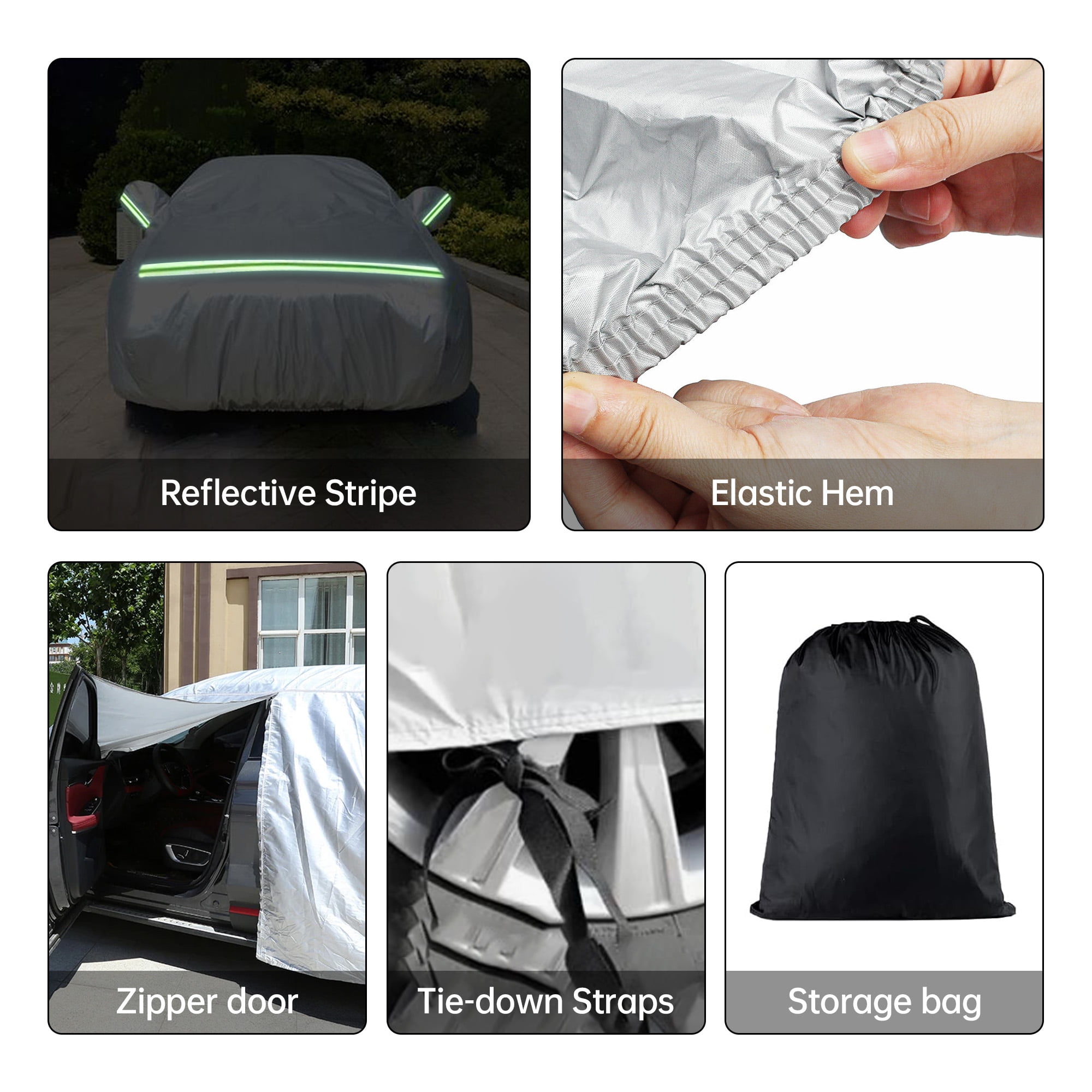 Floray All-Weather Waterproof Car Cover with Zipper Door (Silver, 193 in L x 59 in W x 47 in H) 7gidv