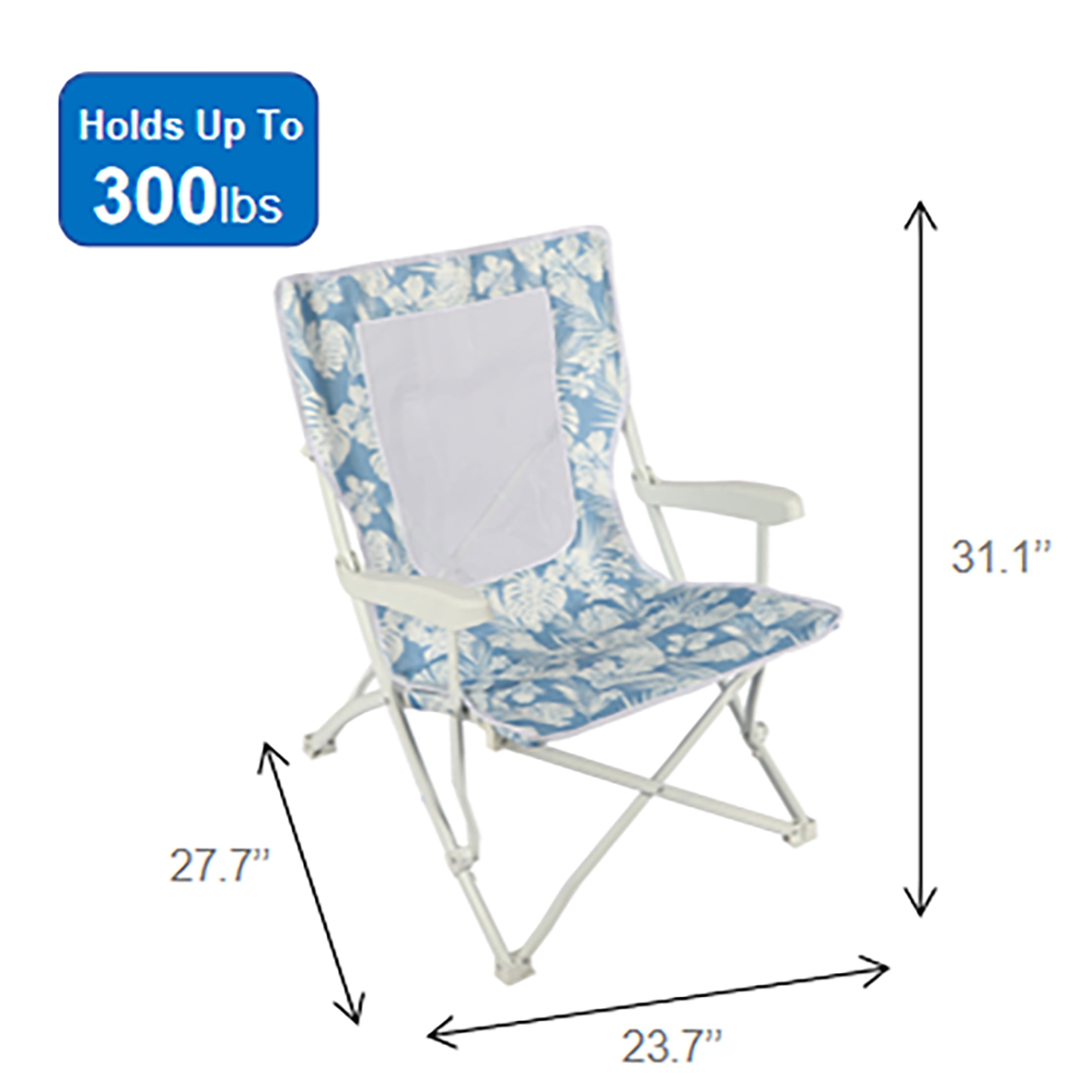 Mainstays Folding Beach Chair with Hard Armrests and Mesh Back (Blue, 15 in Seat Height) 2f12d