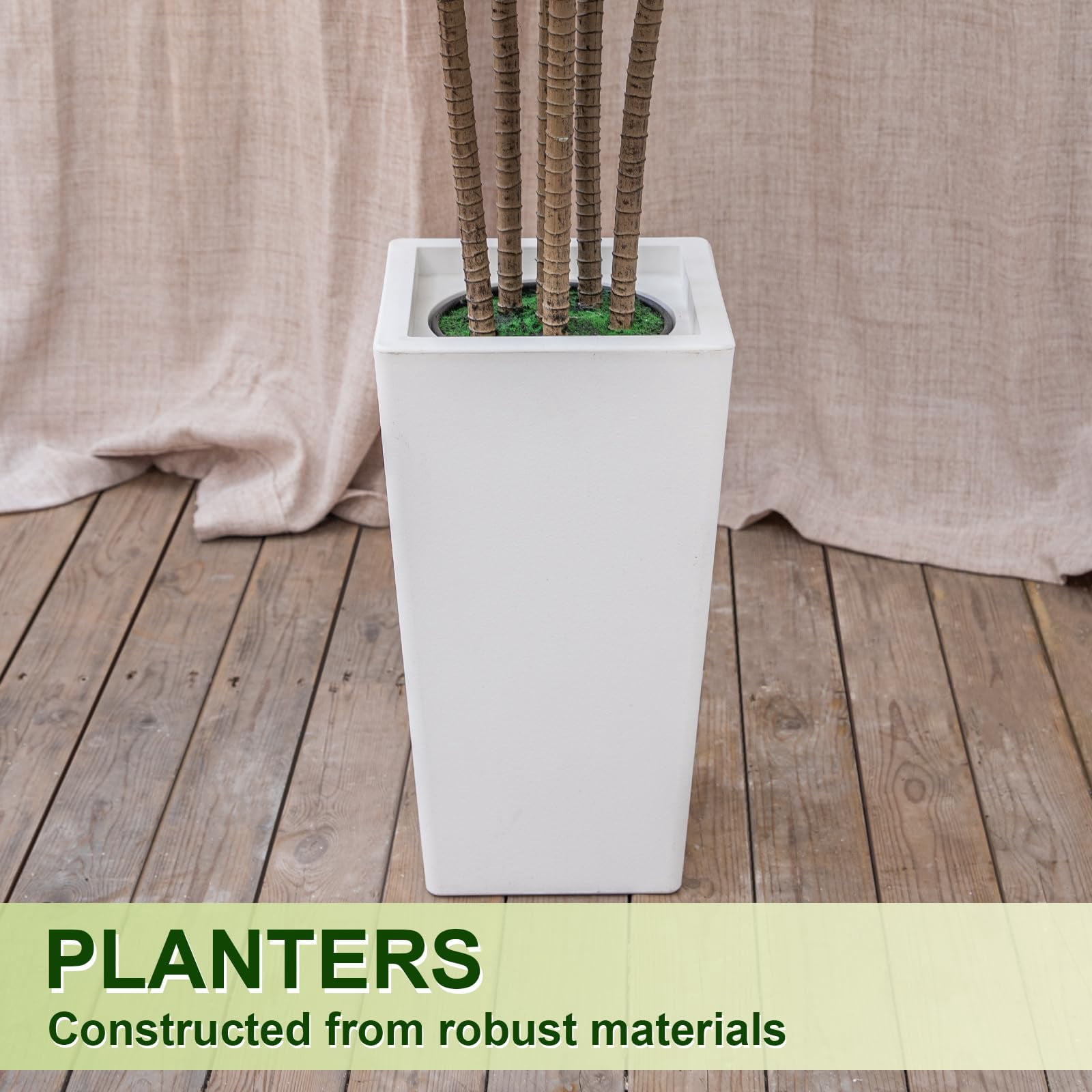ROMSWI Artificial Dracaena Tree with Modern Square Planter (White, 5 ft) c4mt6