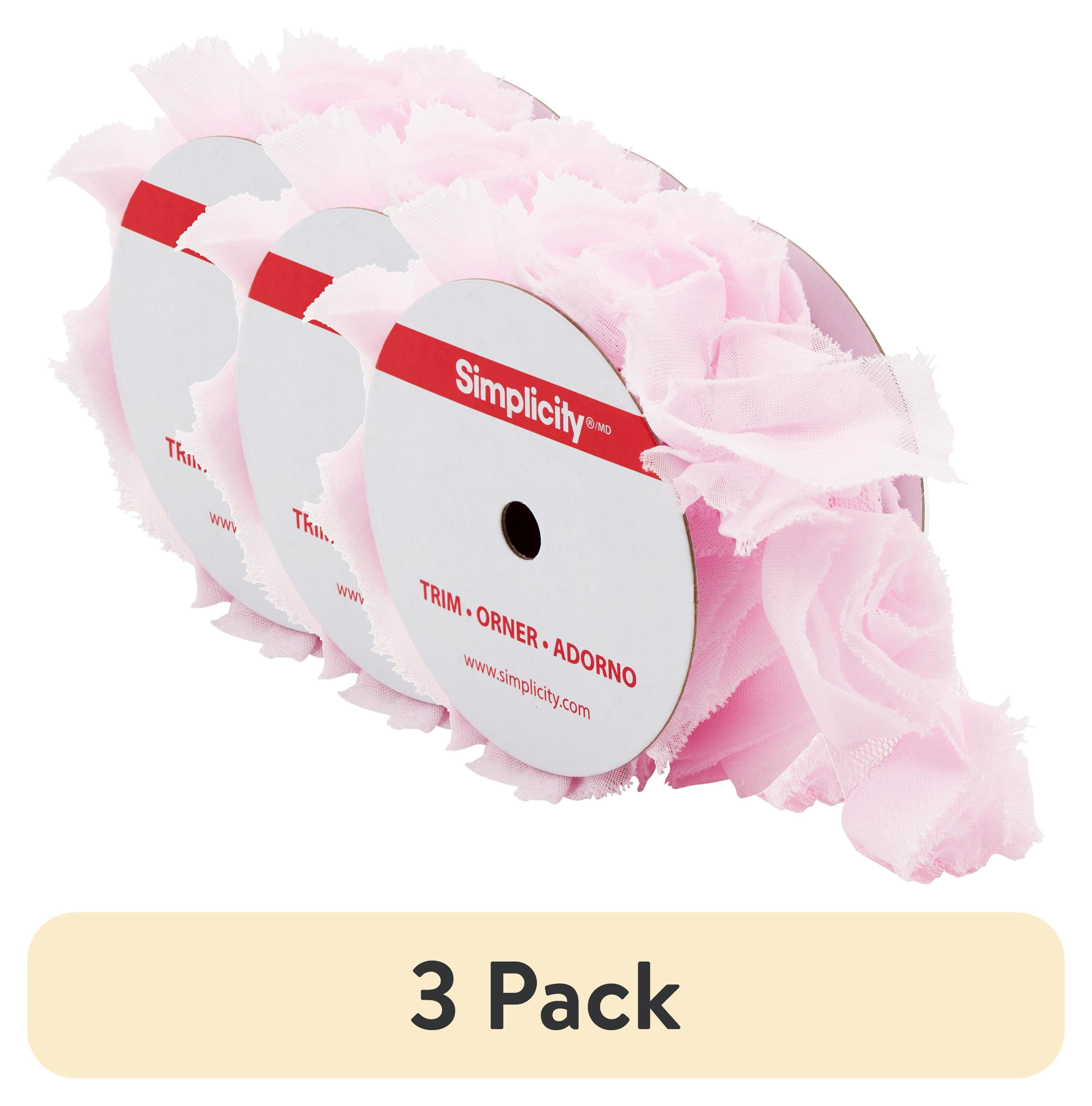 Simplicity Ribbon Rose Trim, Decorative Fabric Applique for Apparel and Crafts (Pink, 2 in x 3 yd) l1fwx