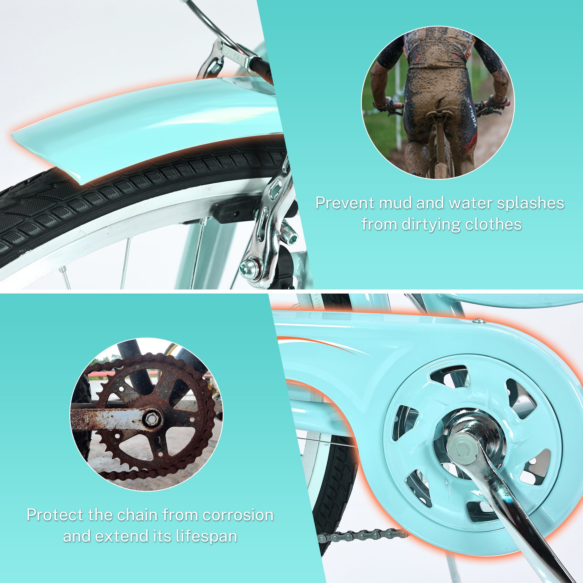 iYofe 26 in Women's Beach Cruiser Bike, 7-Speed Hybrid Commuter Bicycle with Dual Brakes and Rear Seat (Cyan, 26 in) udhm8