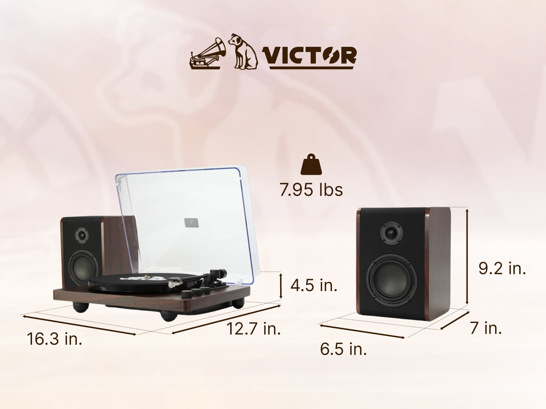 Victor Lincoln Record Player, 3-Speed Turntable with Bluetooth and Detached Stereo Speakers (Wood Finish) fbzf6