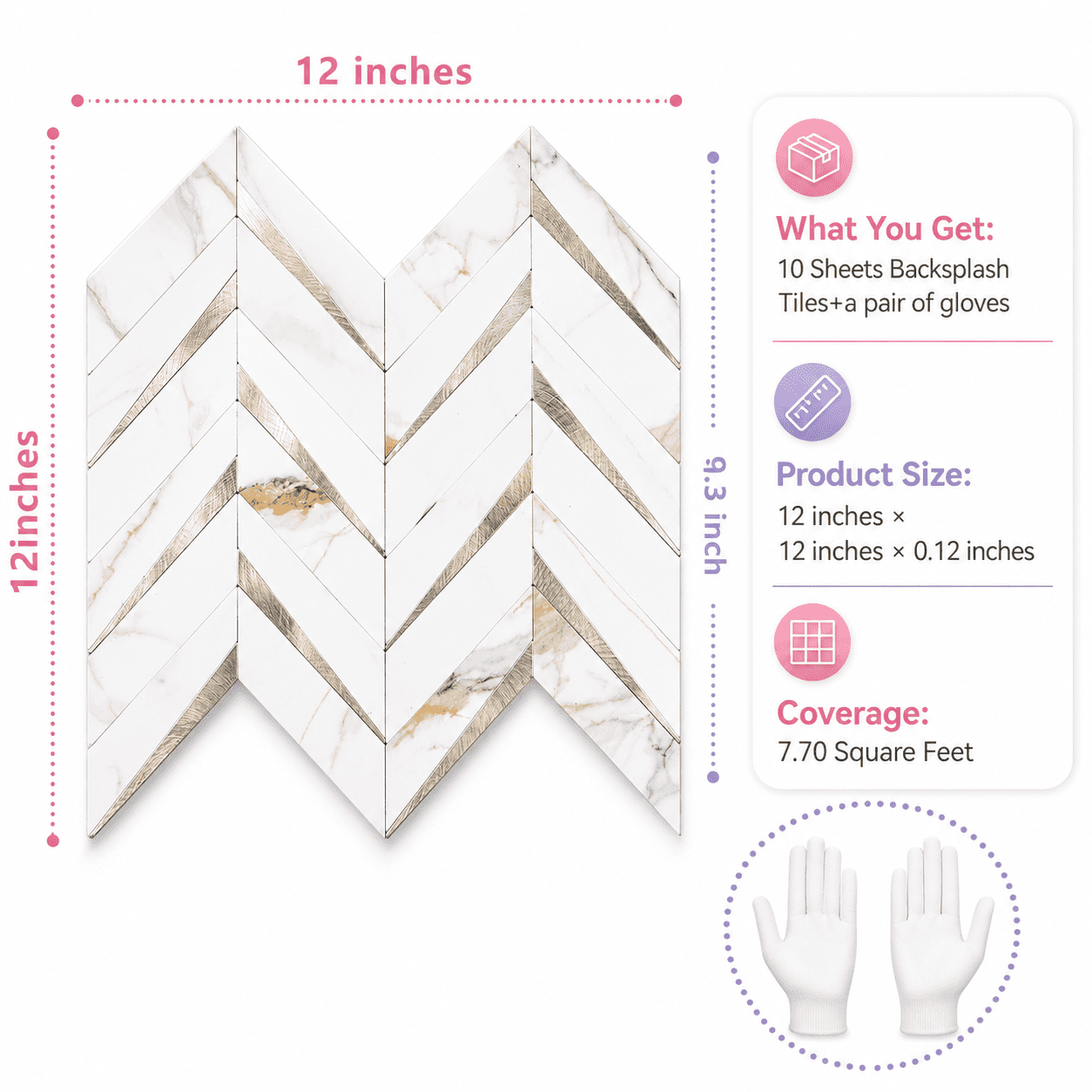 Herringtile Peel and Stick Wall Tiles Calacatta Marble Gold (10 Sheets, 7.7 sq ft) 7a8t5