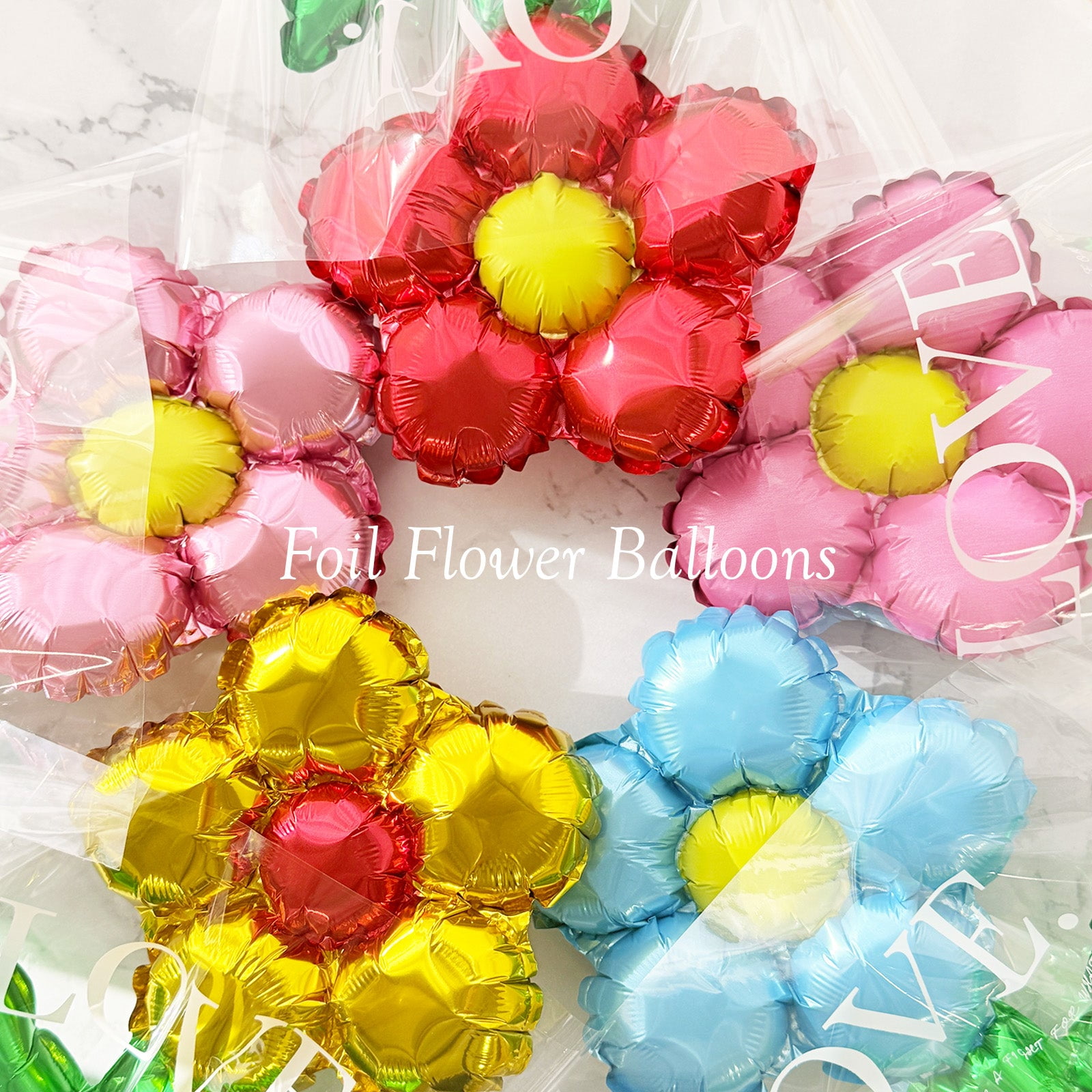 Wrapables Aluminum Foil Flower Balloons for Party Decorations (Multi-Color, 10 Pack, 15.5 in x 6.5 in) lhqji