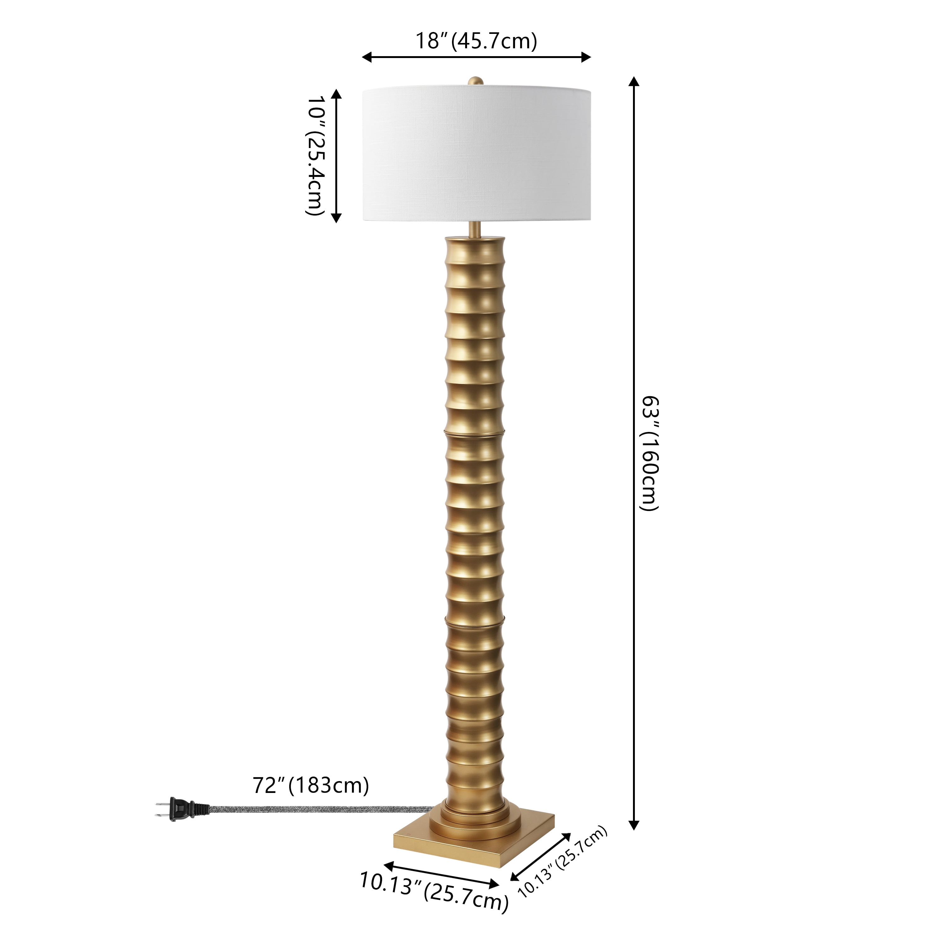 JONATHAN Y Serena Metal LED Floor Lamp, Modern Glamour Lighting with Cotton Shade (Gold, 63 in) x3lgt