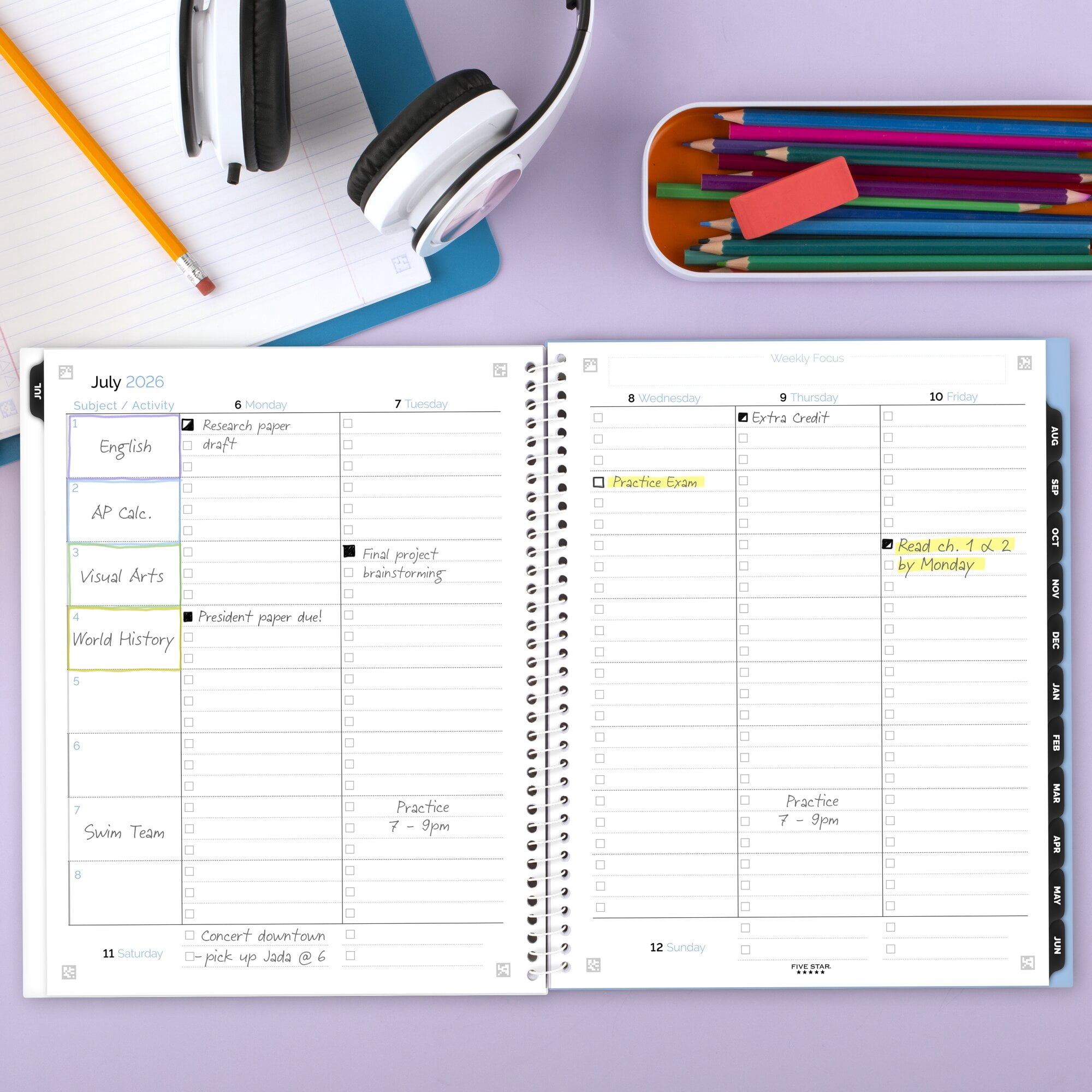 Five Star Cloud Nine Academic 2026-2027 Weekly Monthly Student Planner (White, 8.5 in x 11 in) p3ljz