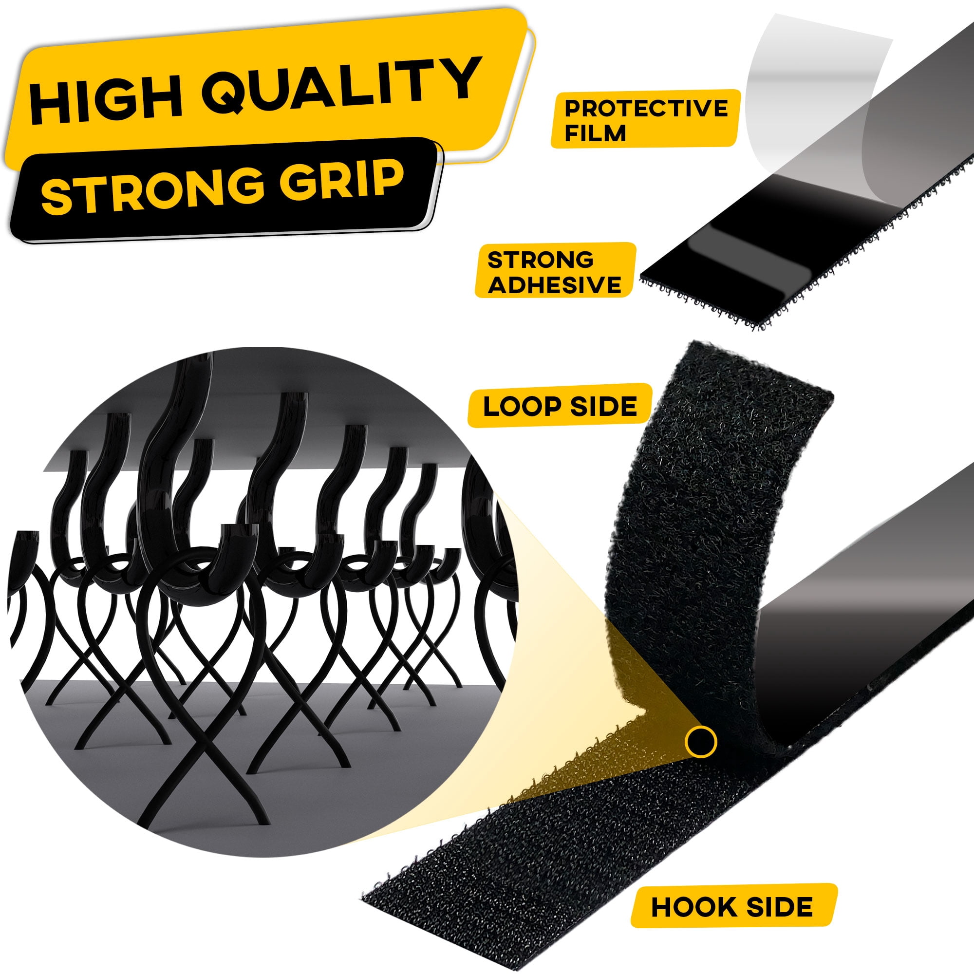 Trazon Hook and Loop Tape Roll, Heavy Duty Adhesive Industrial Strength Fastener Strips (Black, 1 in x 30 ft) jt9ca