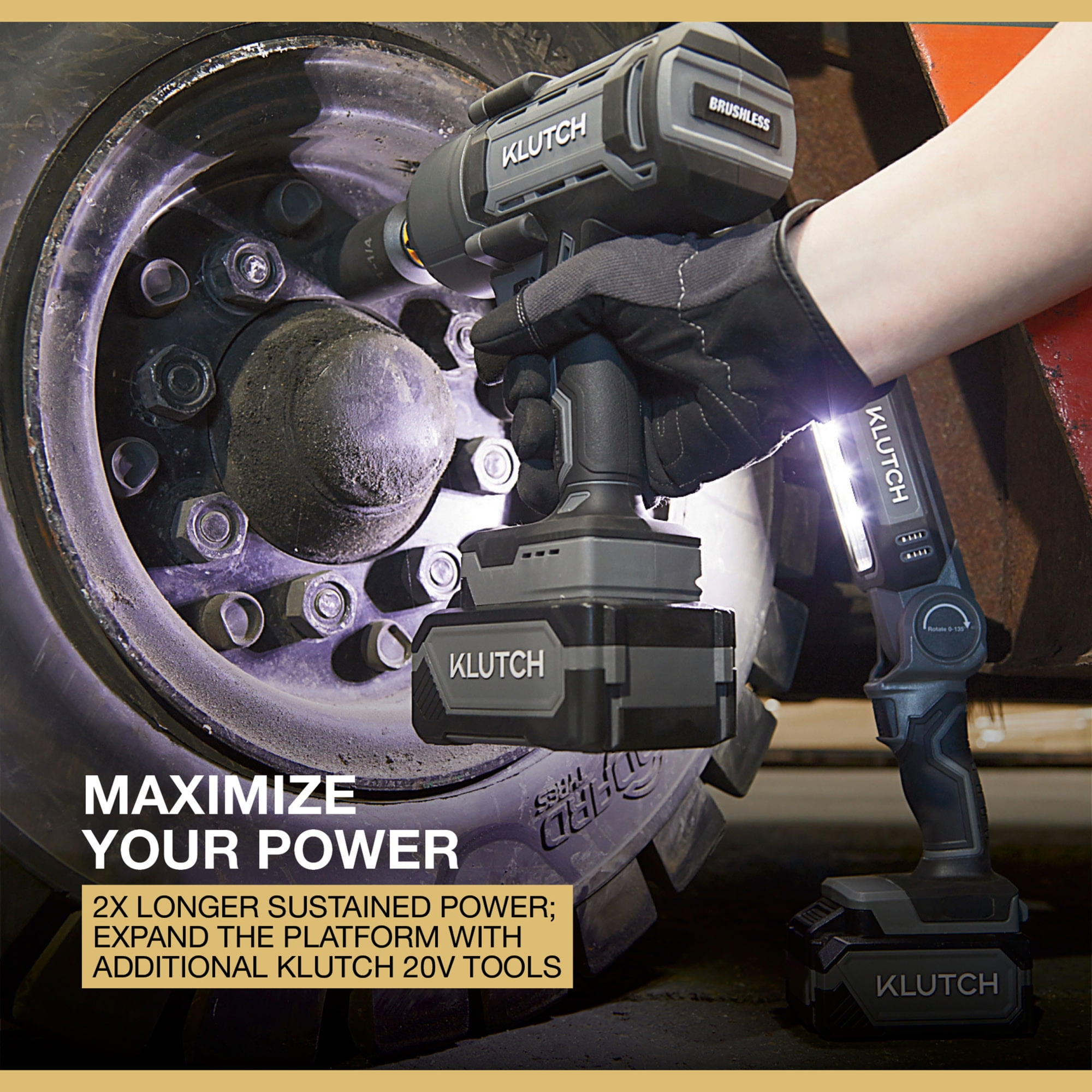 Klutch 20V Cordless Brushless High-Torque Impact Wrench (1/2 in. Drive, 1000 ft./lbs. Breakaway Torque) yv6kt