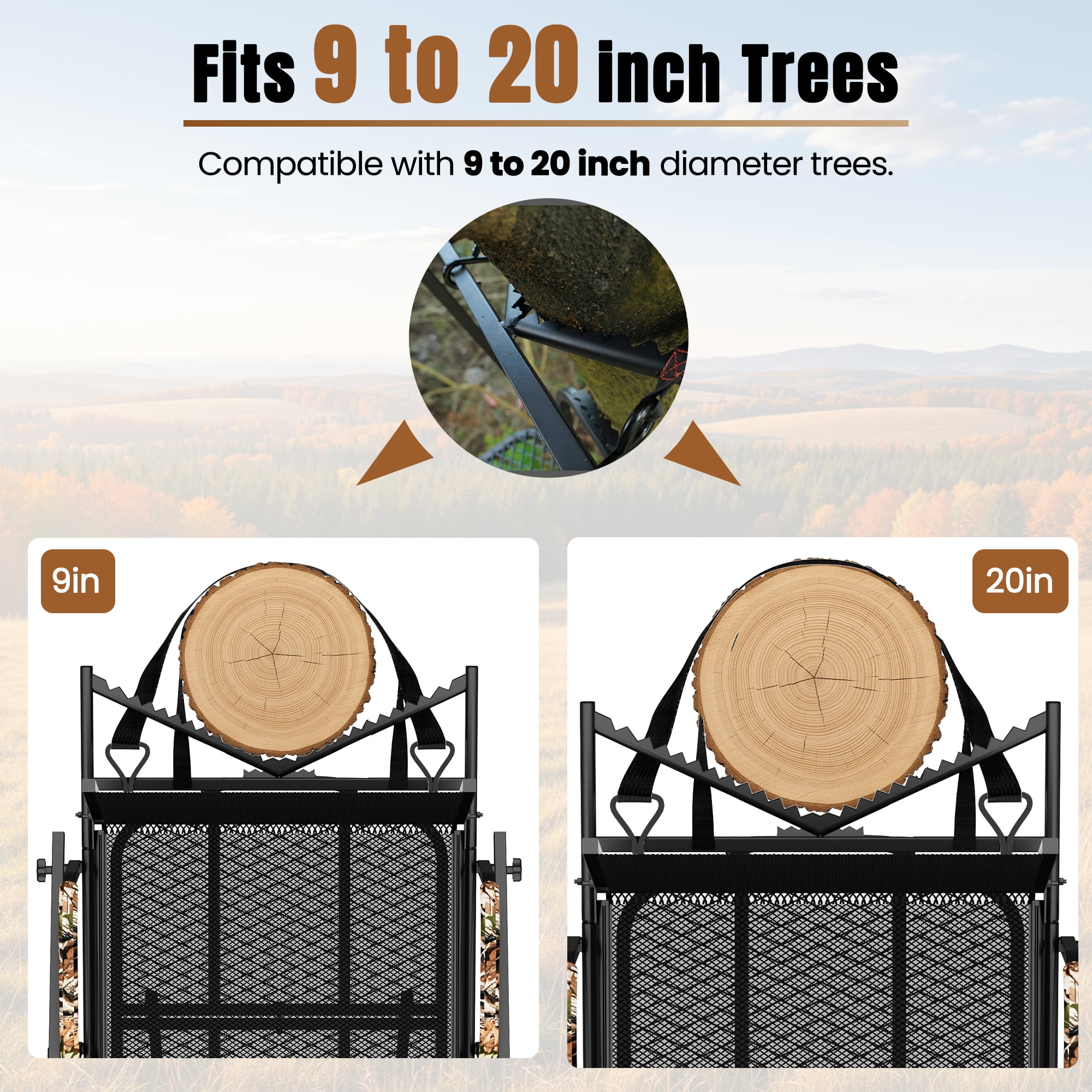 Naipo 18.7 ft Hunting Ladder Stand with Adjustable Shooting Rail and Full Body Harness (Black, 350 lb) 6g0ps