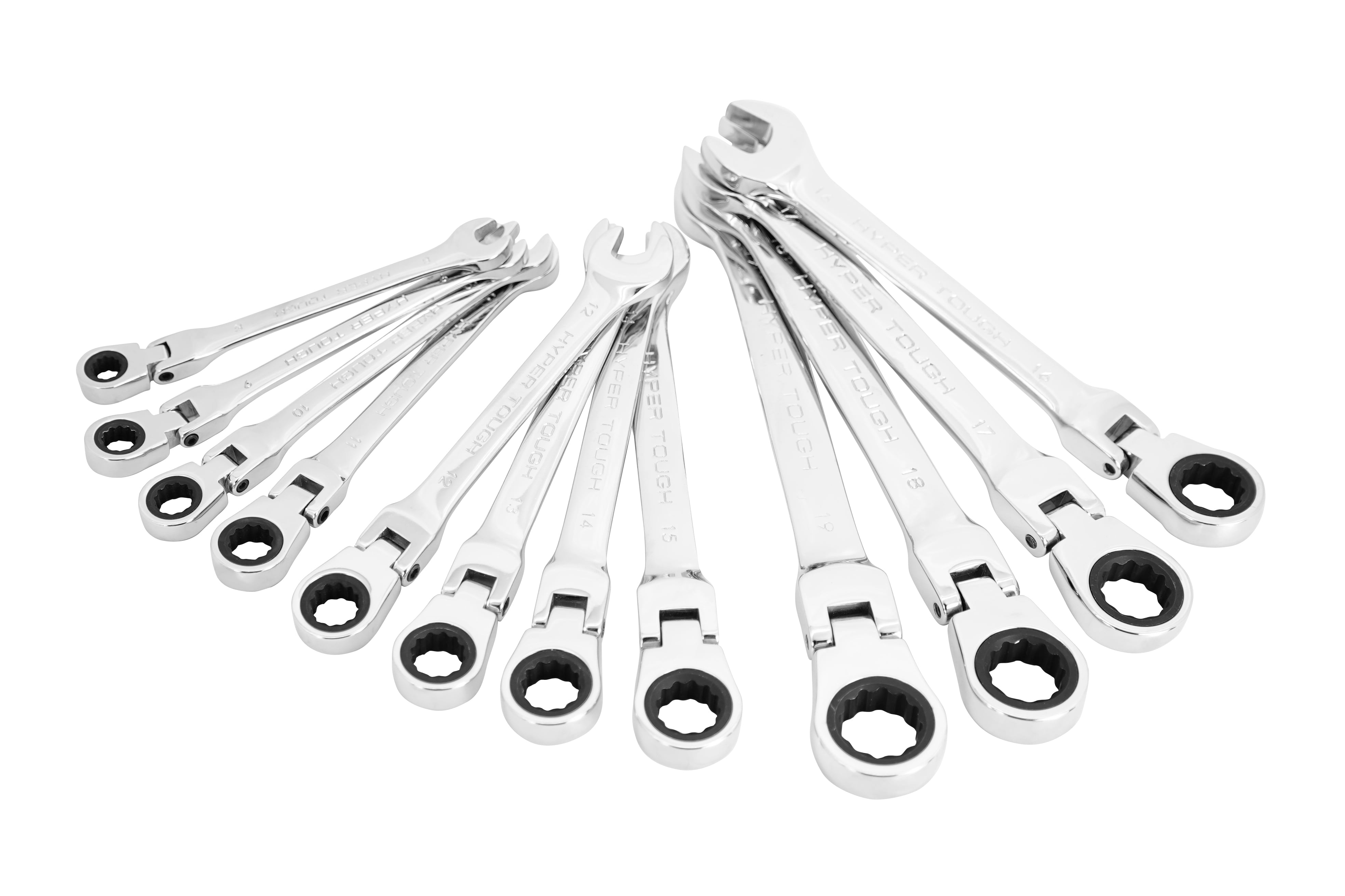 Hyper Tough 12-Piece Flex Head Ratcheting Wrench Set (Silver, 12-Piece) wg69o
