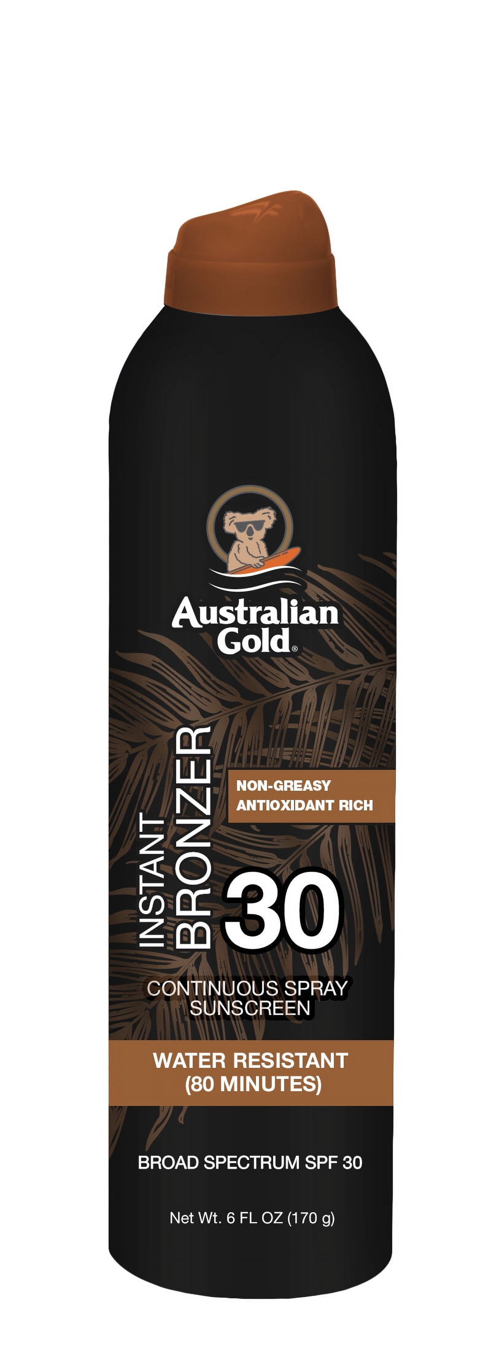 Australian Gold SPF 30 Continuous Spray Sunscreen with Instant Bronzer (Gold, 2 Pack, 6 oz) an6xg