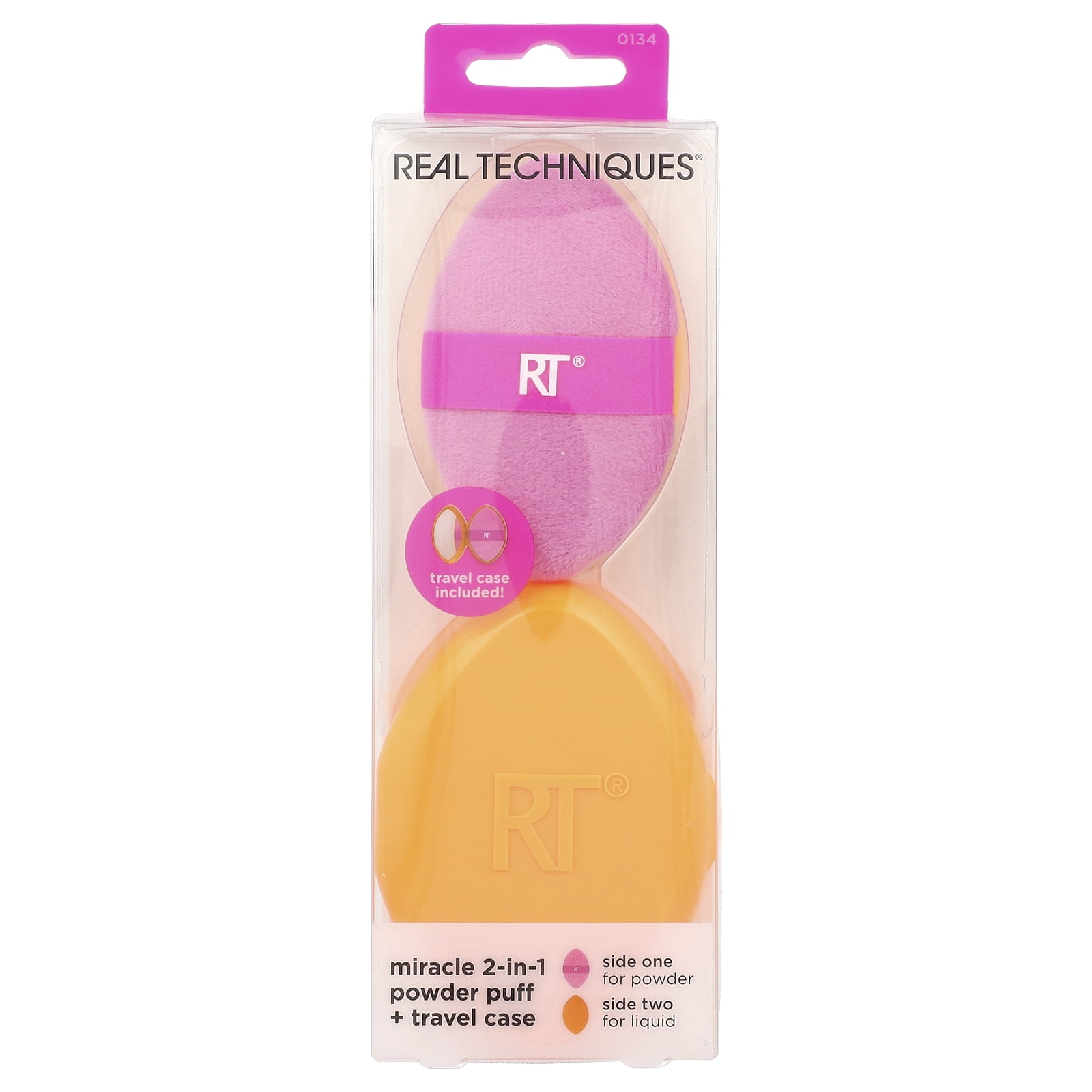 Real Techniques Miracle 2-in-1 Powder Puff with Travel Case (Clear, 2 Piece Set) 4ttbn