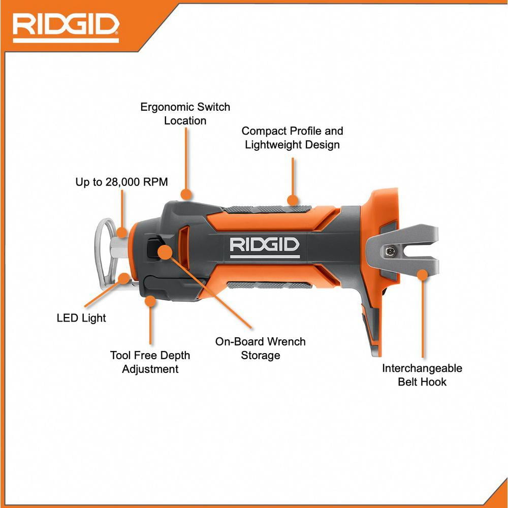 RIDGID 18-Volt Drywall Cut-Out Rotary Tool (Orange, 18V) vc7dl