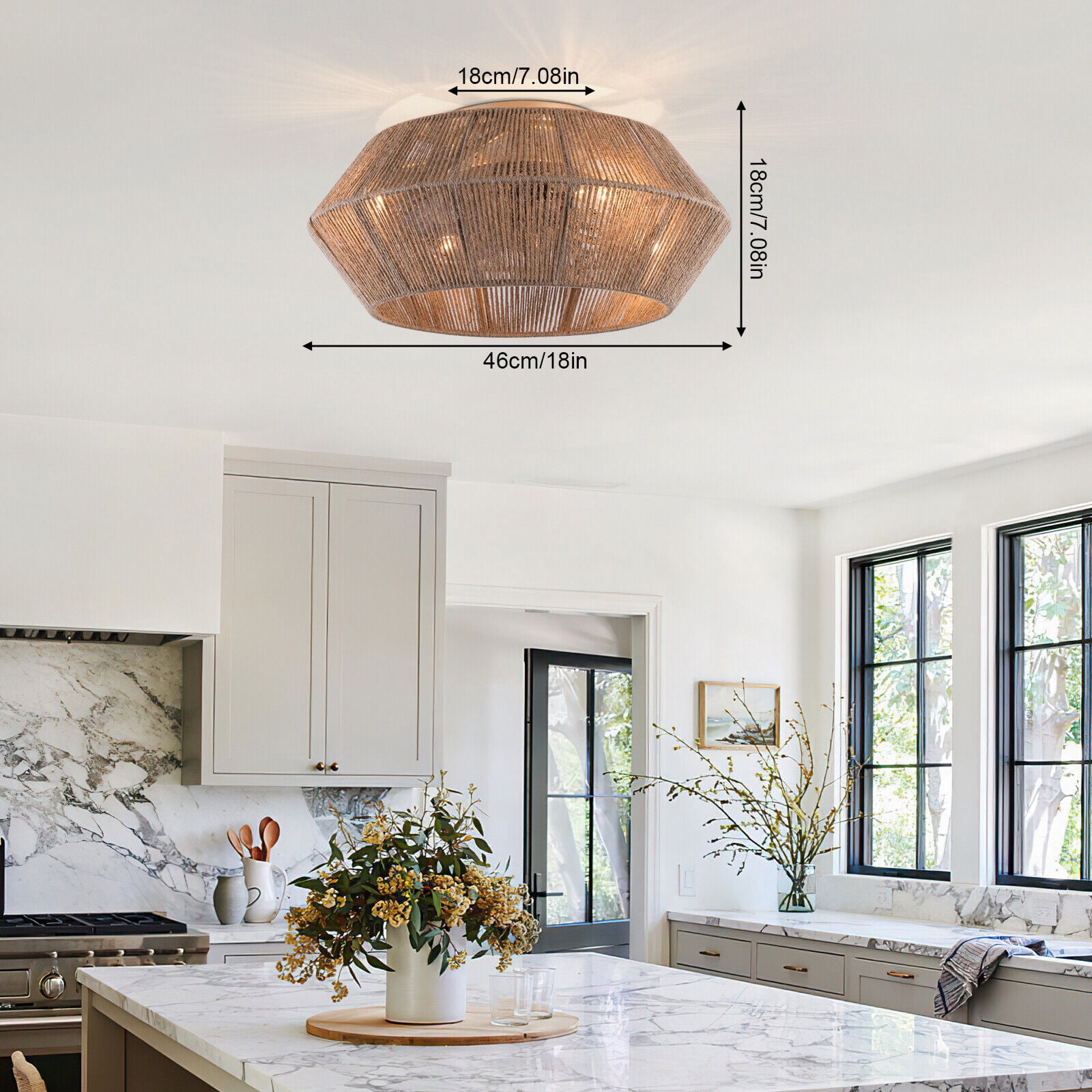 Miumaeov Boho Rattan Caged Ceiling Fan with Light and Remote Control (6 Speeds, 7.08 in Base) mrl8w
