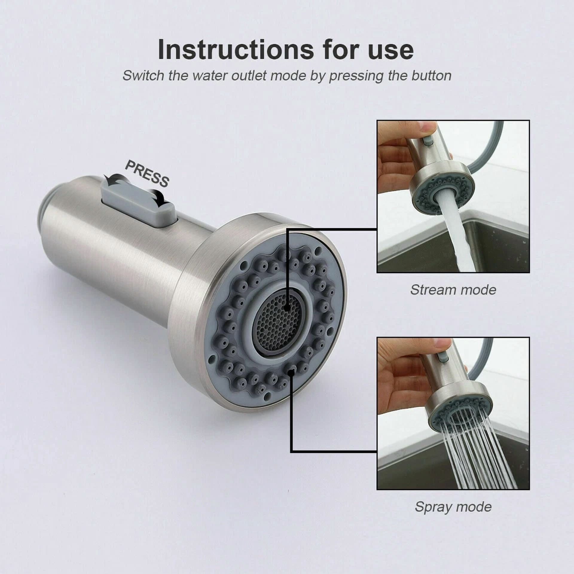 VAULT Pull-Out Kitchen Sink Faucet Sprayer Head Replacement (Brushed Nickel, G1/2 Connection) 4sv93 - Image 2