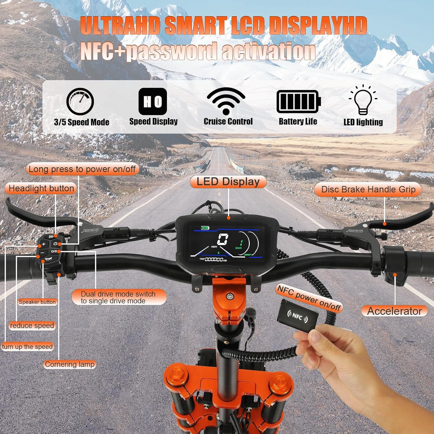 Geartist Electric Scooter for Adults, 6000W Dual Motor Off-Road Commuter, 58 MPH Max Speed, 60 Miles Range, 11-inch All-Terrain Tires (Orange, 60V 35Ah) 68db2