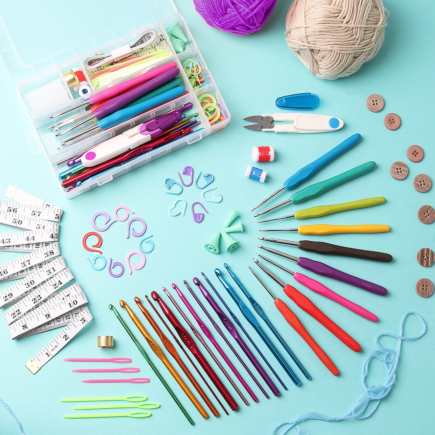 CraftBud Crochet Kit for Beginners, Complete Crafting Set with 1100 Yards Yarn, 9 Hooks, Accessories & Tote Bag (73-Piece) sfqcv