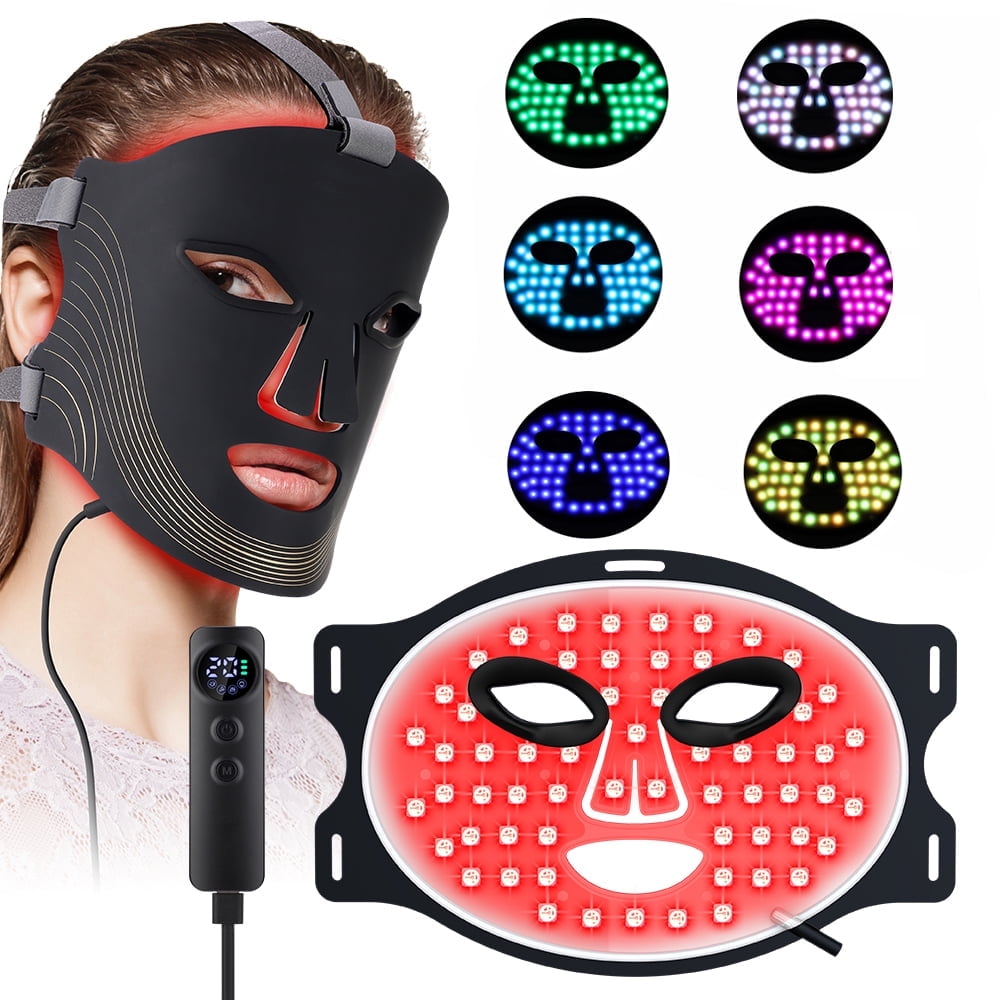 MS.DEAR LED Light Therapy Face Mask, 7-Color Skin Care Device with Remote (Black, 180 LED Beads) funjh