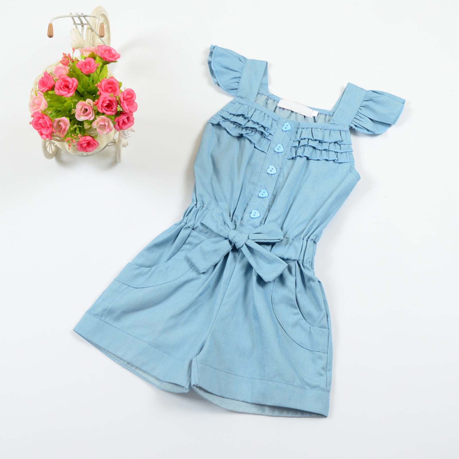 BLVB Toddler Baby Denim Romper Sleeveless Cotton Jumpsuit (Blue, 12-18 Months) 1da6h