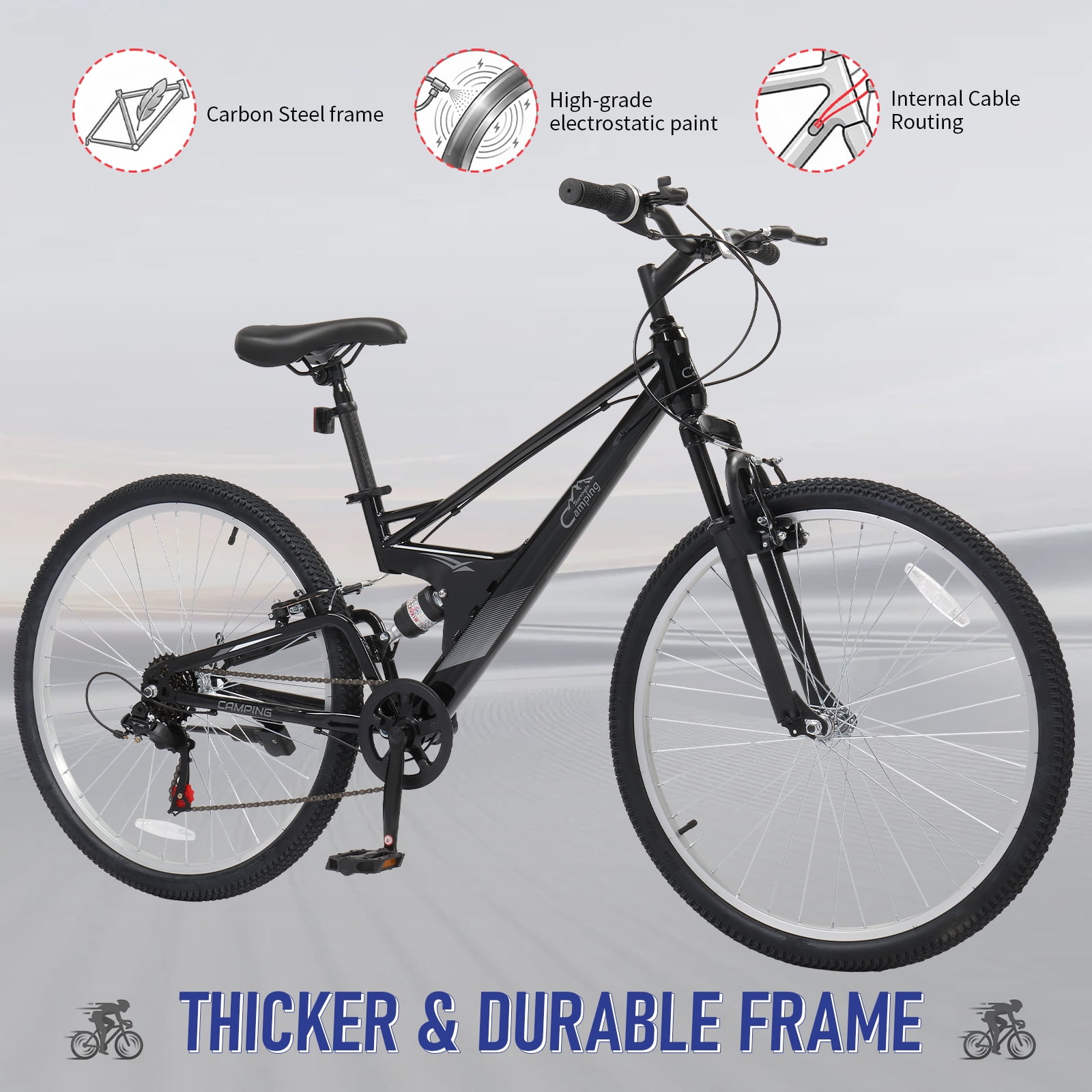 Ktaxon 26-inch 7-Speed Mountain Bike, Dual Suspension Adult Trail Bicycle (Black, 26 in) wwfqb