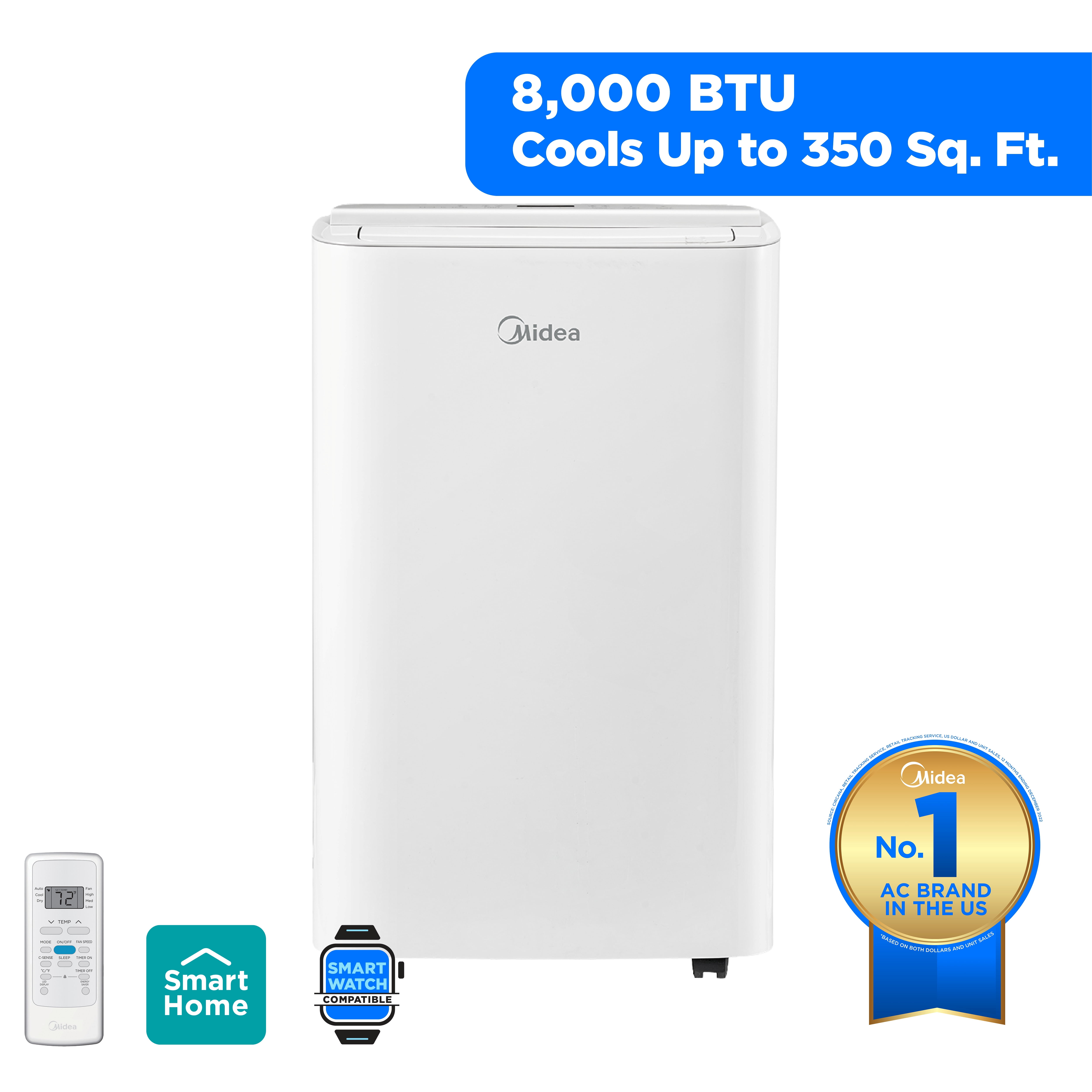 Midea 8,000 BTU SmartCool Portable Air Conditioner with Wi-Fi and Voice Control (White, 350 sq ft) wt46x
