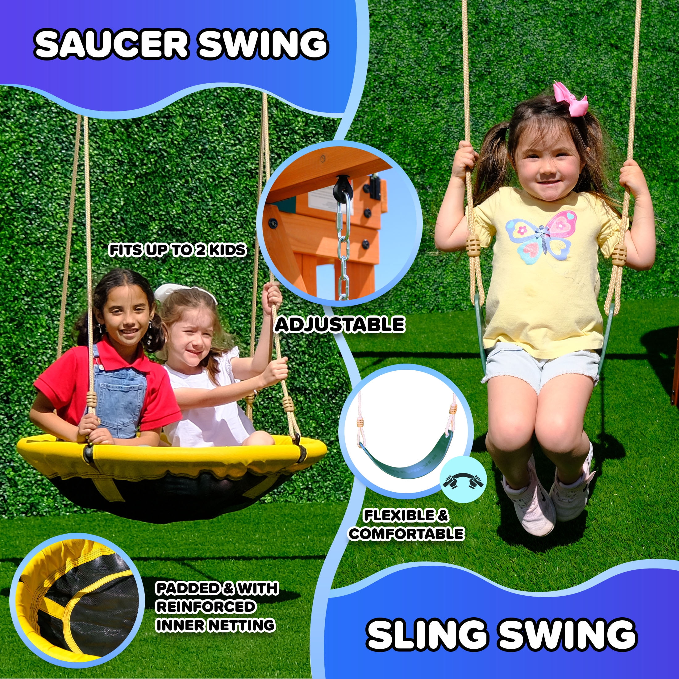 Sportspower Amelia Wooden Swing Set with Saucer Swing, 6 ft Slide, and Play Fort (Multi-Color, One Size) 1ni6f