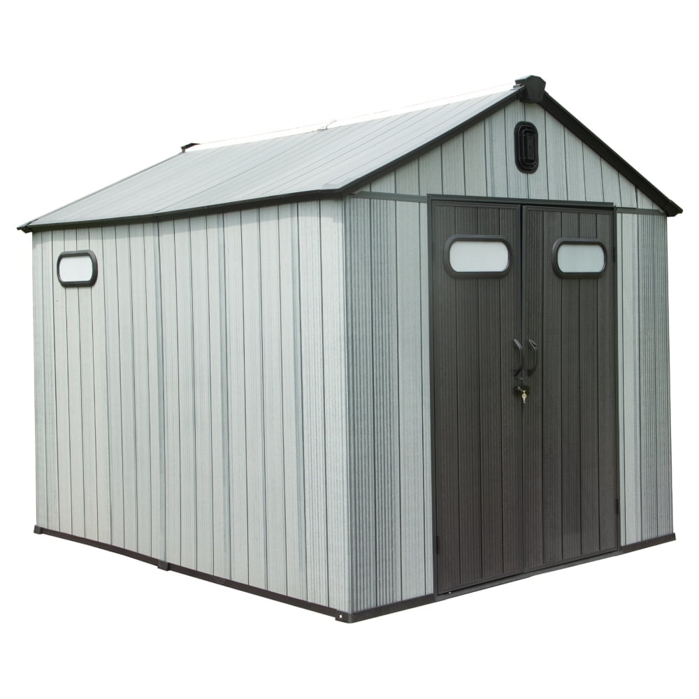 Generic 8x6 ft Resin Outdoor Storage Shed, Waterproof Lawn Equipment & Bike Shelter (Grey, 8x6 ft) 4m5o3