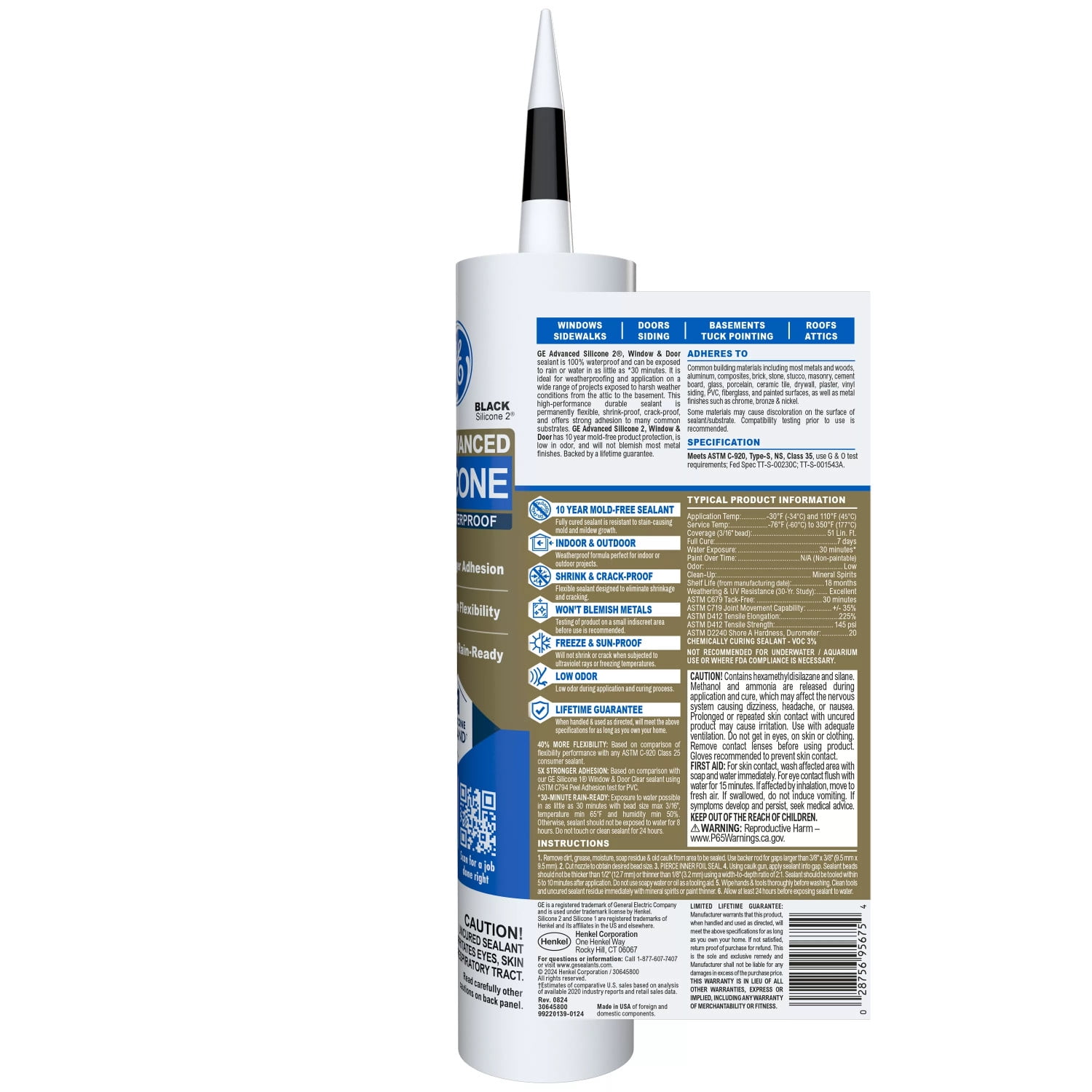 GE Advanced Silicone Window & Door Sealant (Black, 10.1 fl oz) 0bls6