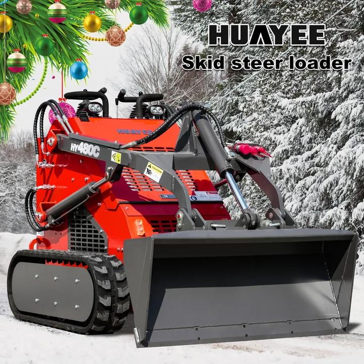 HUAYEE Stand-On Crawler Mini Skid Steer Loader (Red, 1765 lb Lift Capacity) lrm3w
