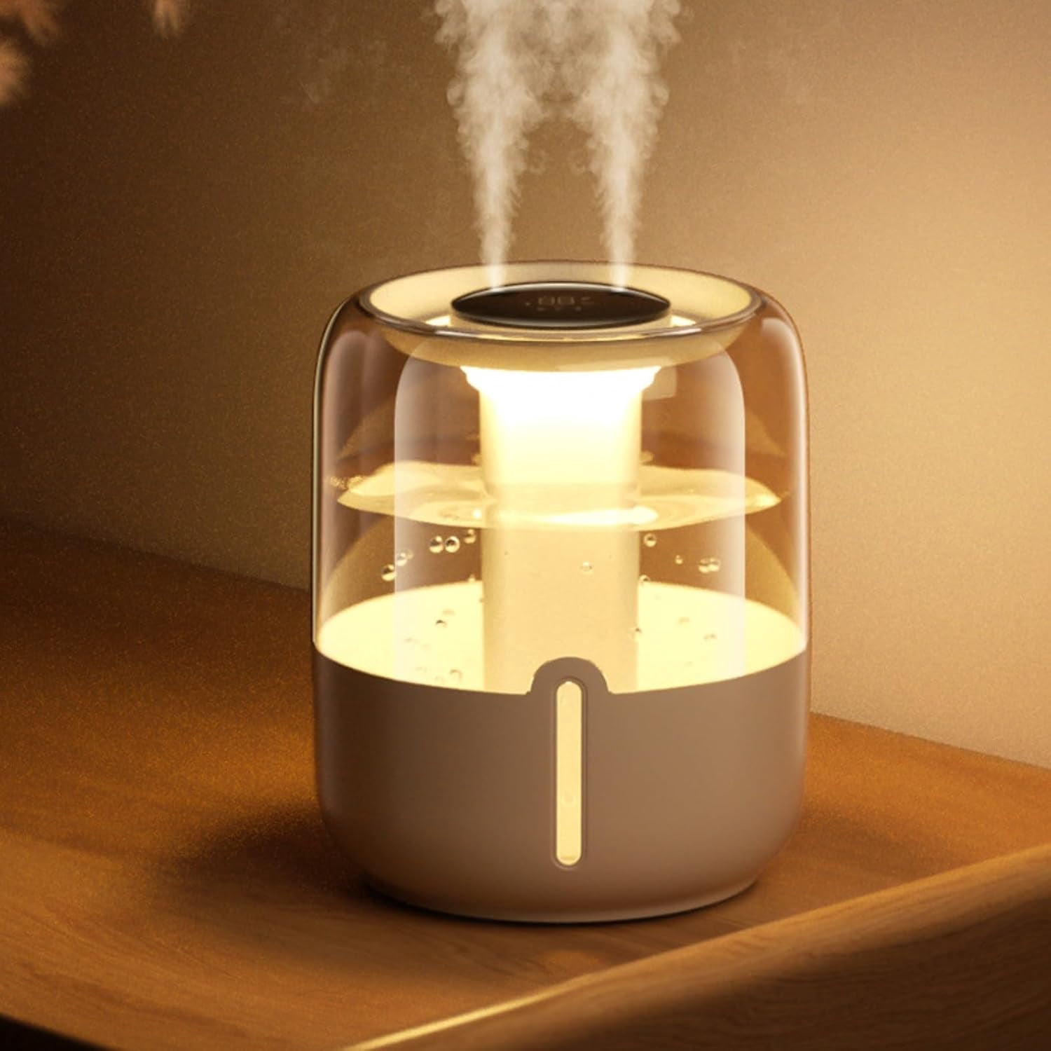 Merryhome Cool Mist Humidifier for Bedroom, Top Fill Ultrasonic Air Humidifier with Nightlight (Beige, 1.06 gal) qgm0z