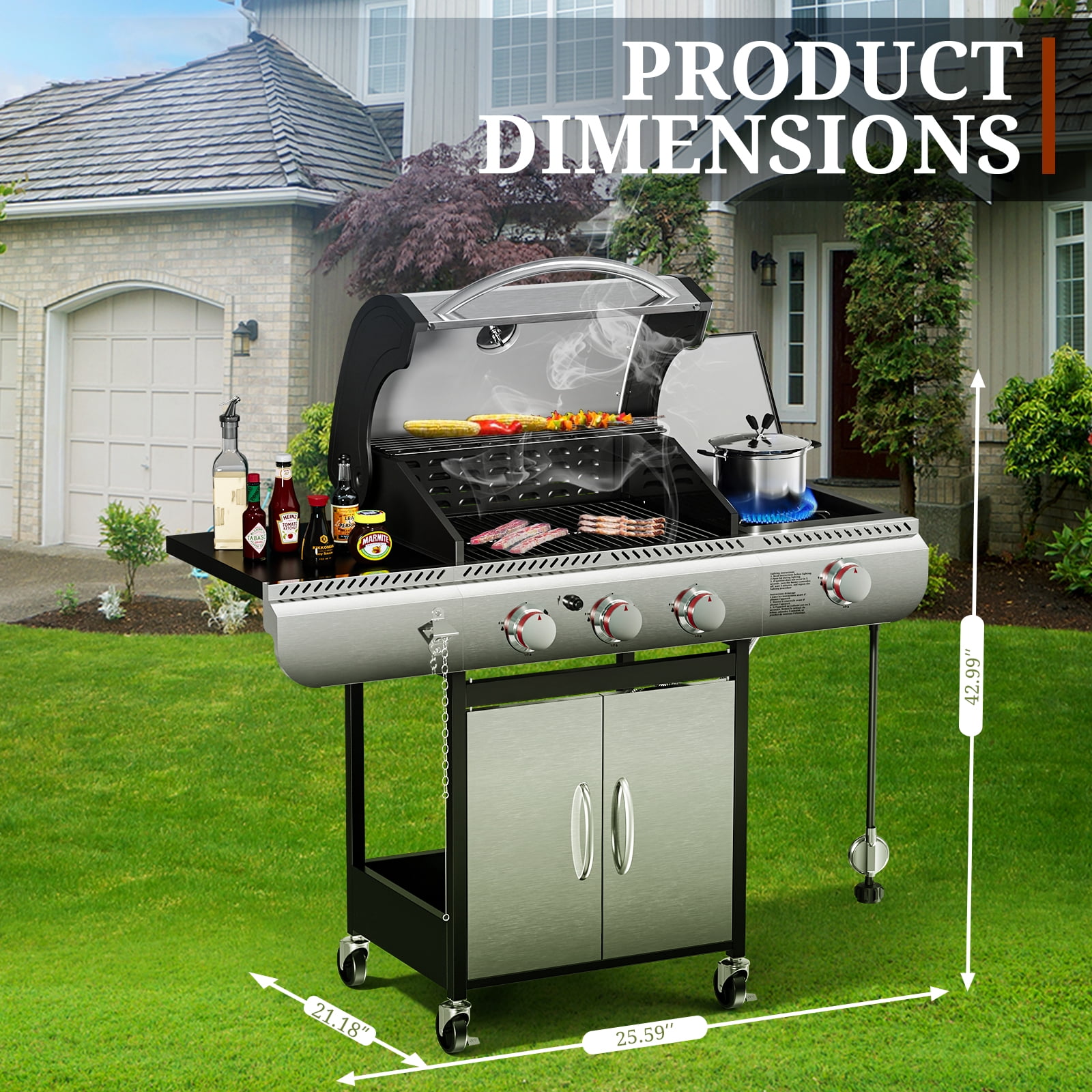 FREE VILLAGE 3-Burner Propane Gas Grill with Side Burner (34,000 BTU, Stainless Steel) ht3wf