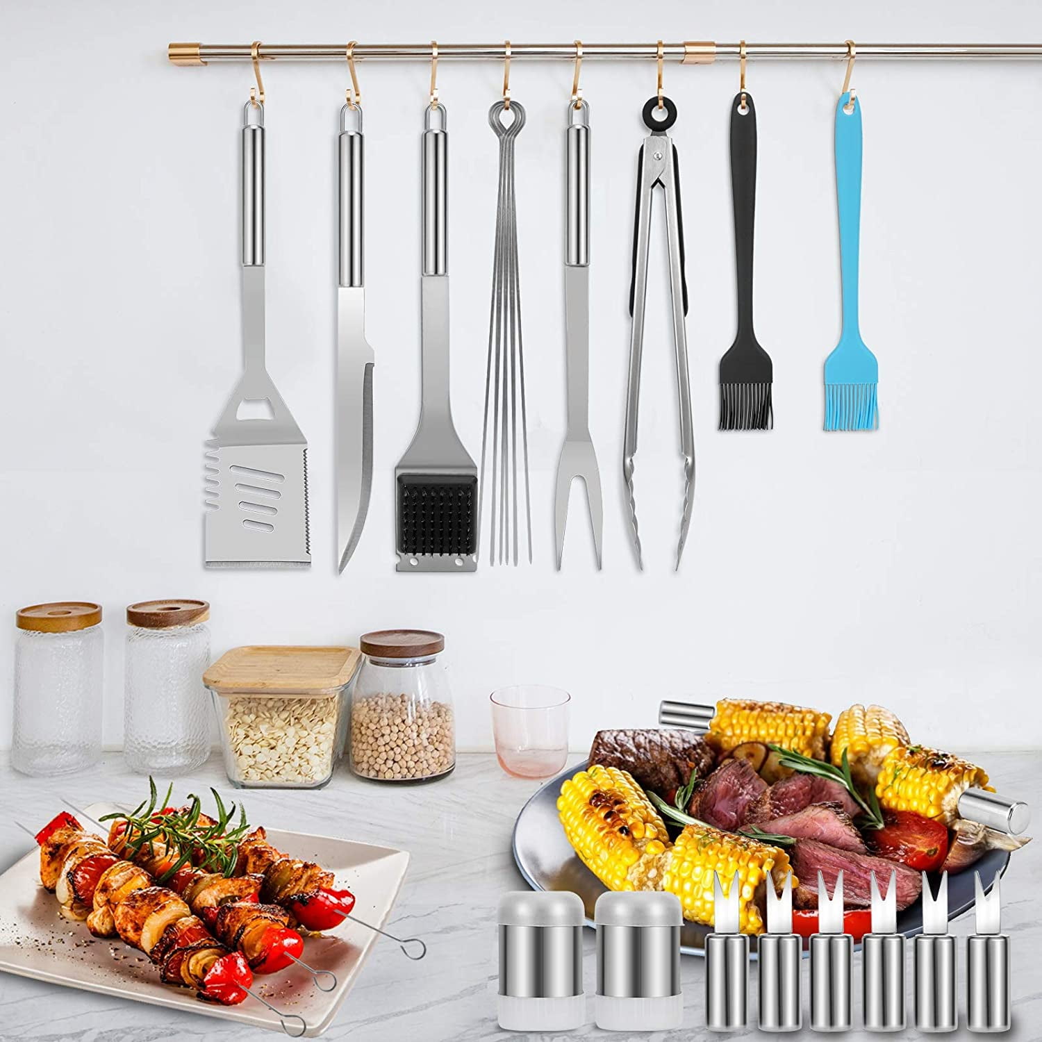 Cshidworld 41-Piece BBQ Grill Tool Set, Professional Stainless Steel Grilling Accessories with Storage Bag (Silver, 41-Piece) y0b4s