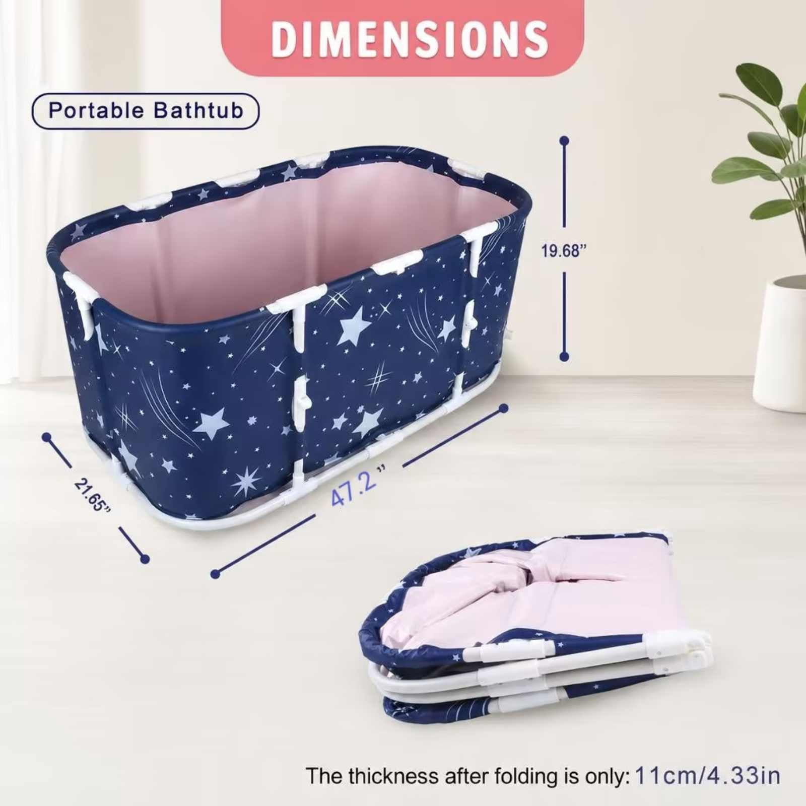 ANJORALA Portable Foldable Bathtub for Adults, Freestanding Hot & Ice Soaking Tub (Starry Blue, 47.2 in) 72qp1