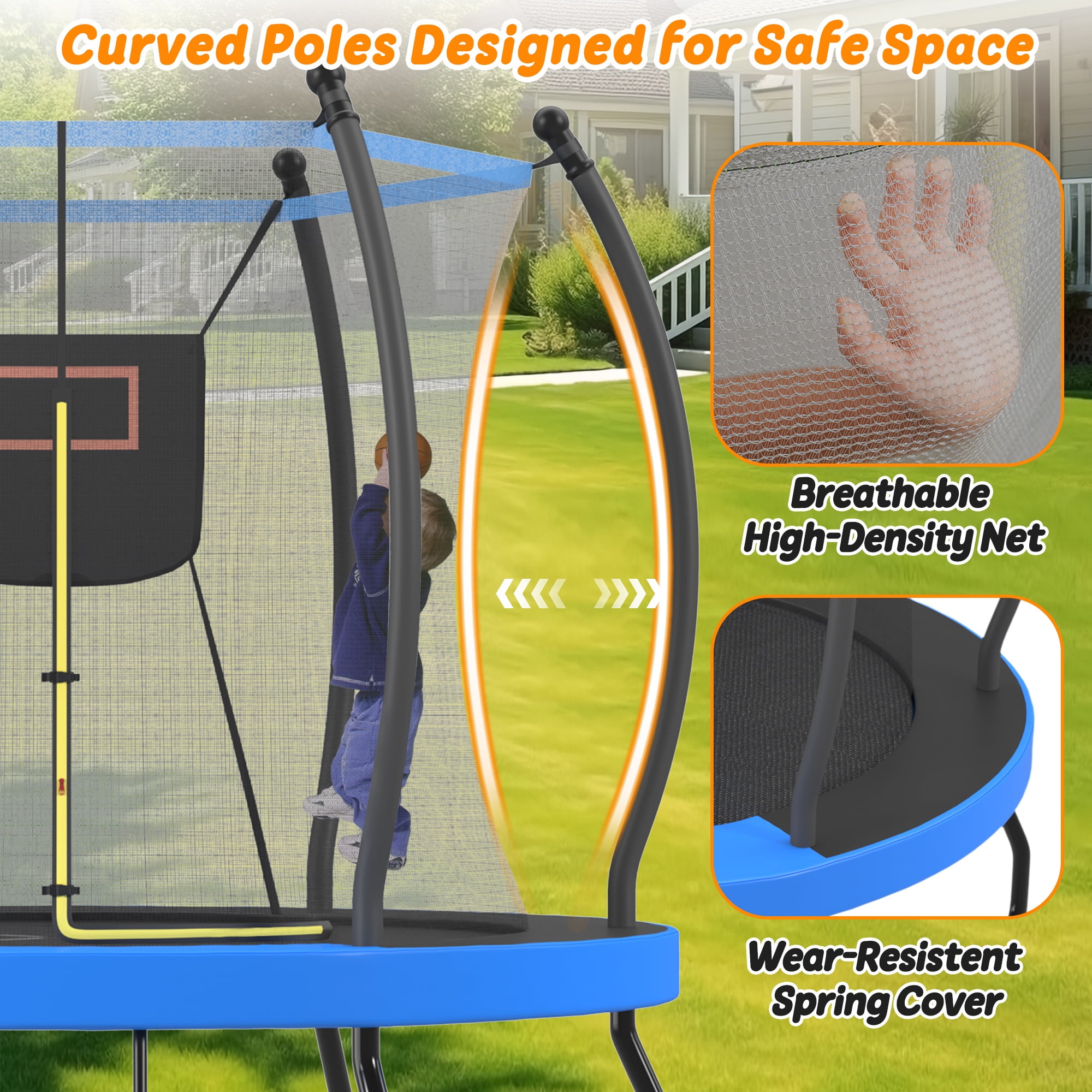 Segmart 8 ft Round Recreational Trampoline with Enclosure, Basketball Hoop, and Ladder (Blue, 8 ft) lm2w9