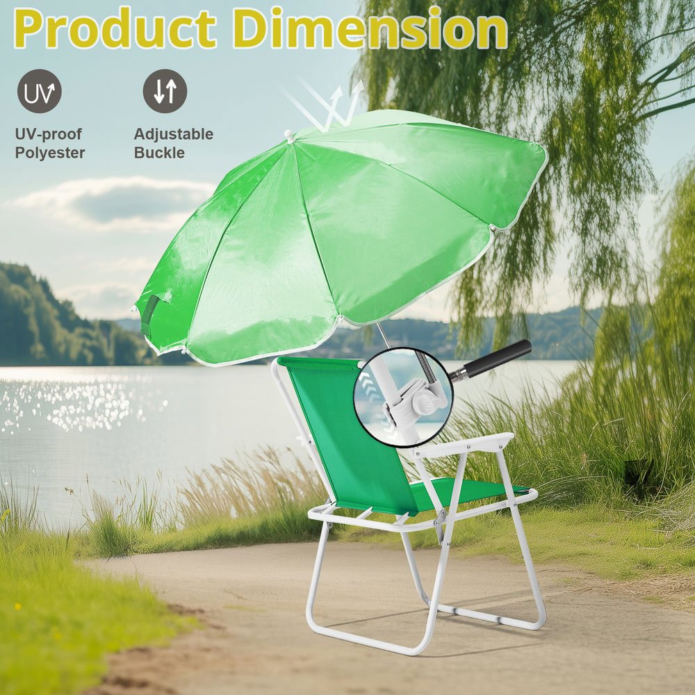 Resenkose Folding Beach Chair with Detachable Umbrella, Portable Outdoor Camping Seat (Green, 265 lb Capacity) bs21h
