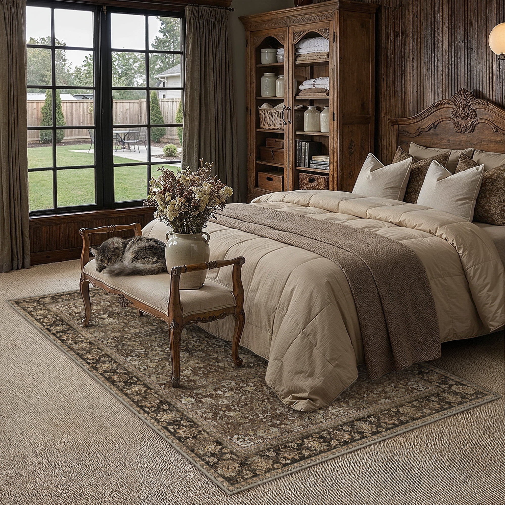 BERTHMEER Vintage Oriental Area Rug, Traditional Farmhouse Floor Carpet for Living Room and Bedroom (Brown, 5 ft x 7 ft) iqsal