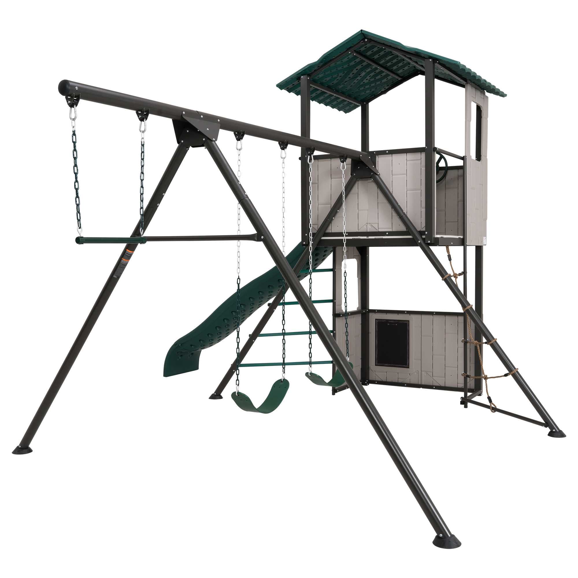 Lifetime Adventure Clubhouse Swing Set with Slide, Belt Swings, and Trapeze Bar (1 Unit) nj4r0