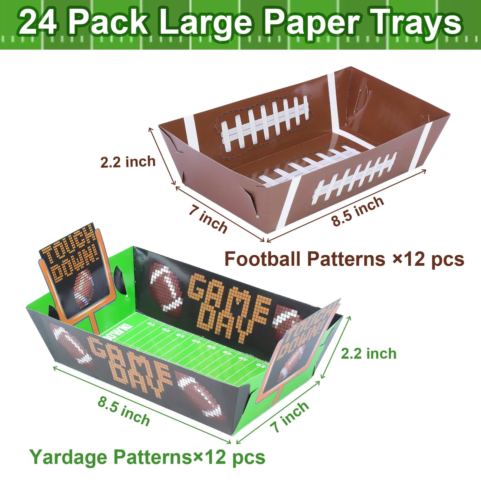 ANTIC DUCK Football Party Food Trays, Disposable Paper Serving Plates for Game Day and Sports Themed Events (Green, 24 Pack, 8.5 x 7 x 2.2 in) cpqkw