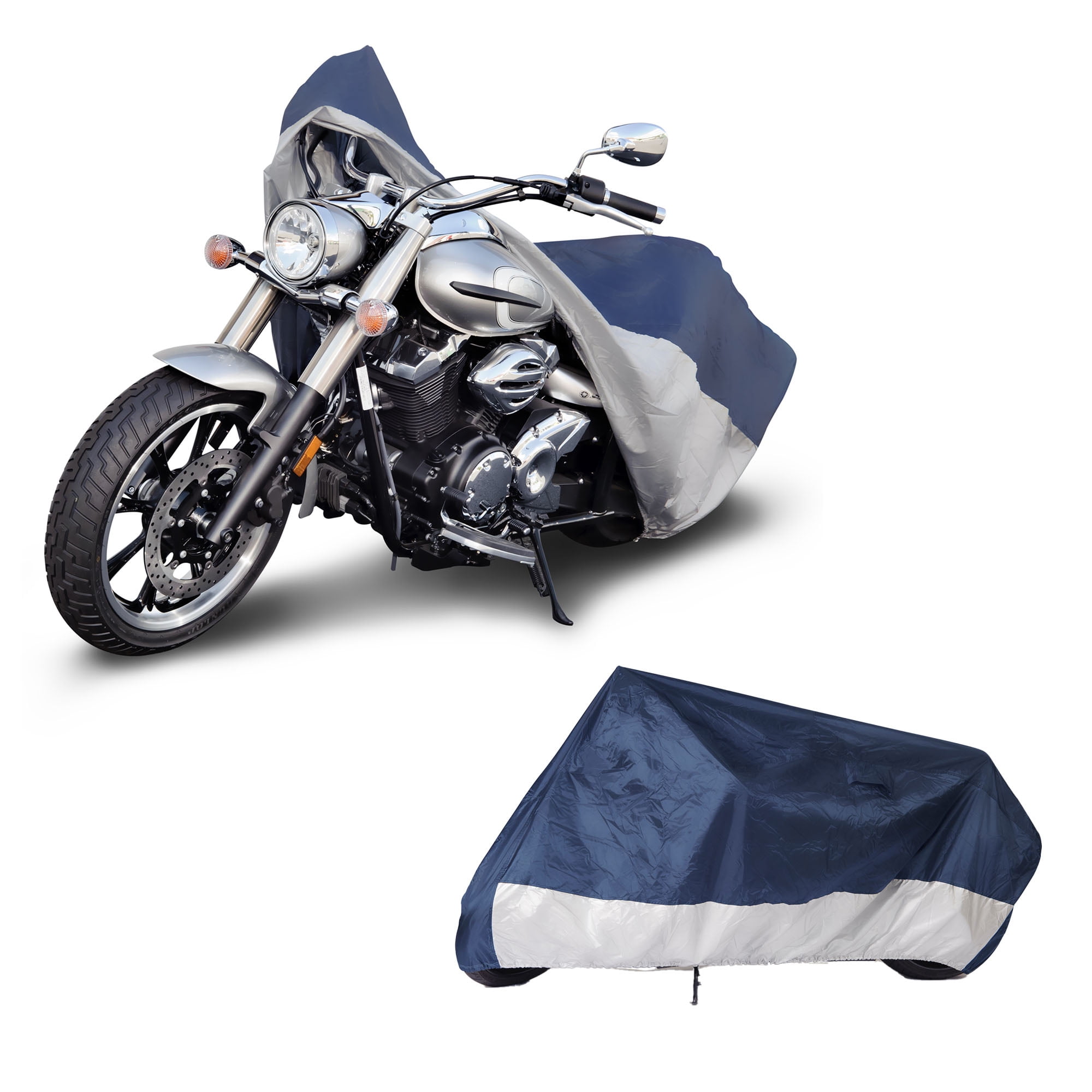 Budge Standard Motorcycle Cover, UV & Water Resistant Outdoor Protection (Blue & Silver, Size 2) dl1lk