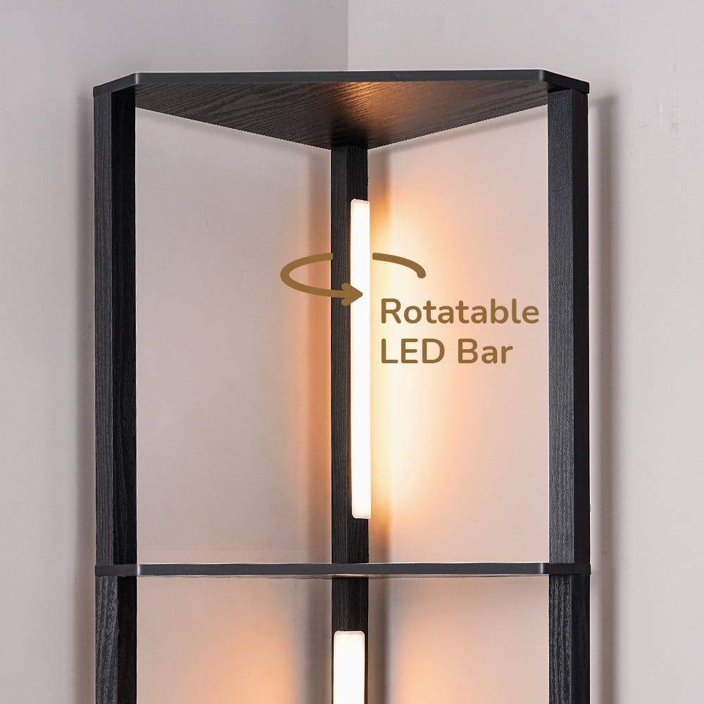 EDISHINE LED Shelf Floor Lamp, Modern Corner Standing Light with 4-Tier Storage Shelves, 3-Color Temperature & Dimmable (Black, 64.2 in) fwj29