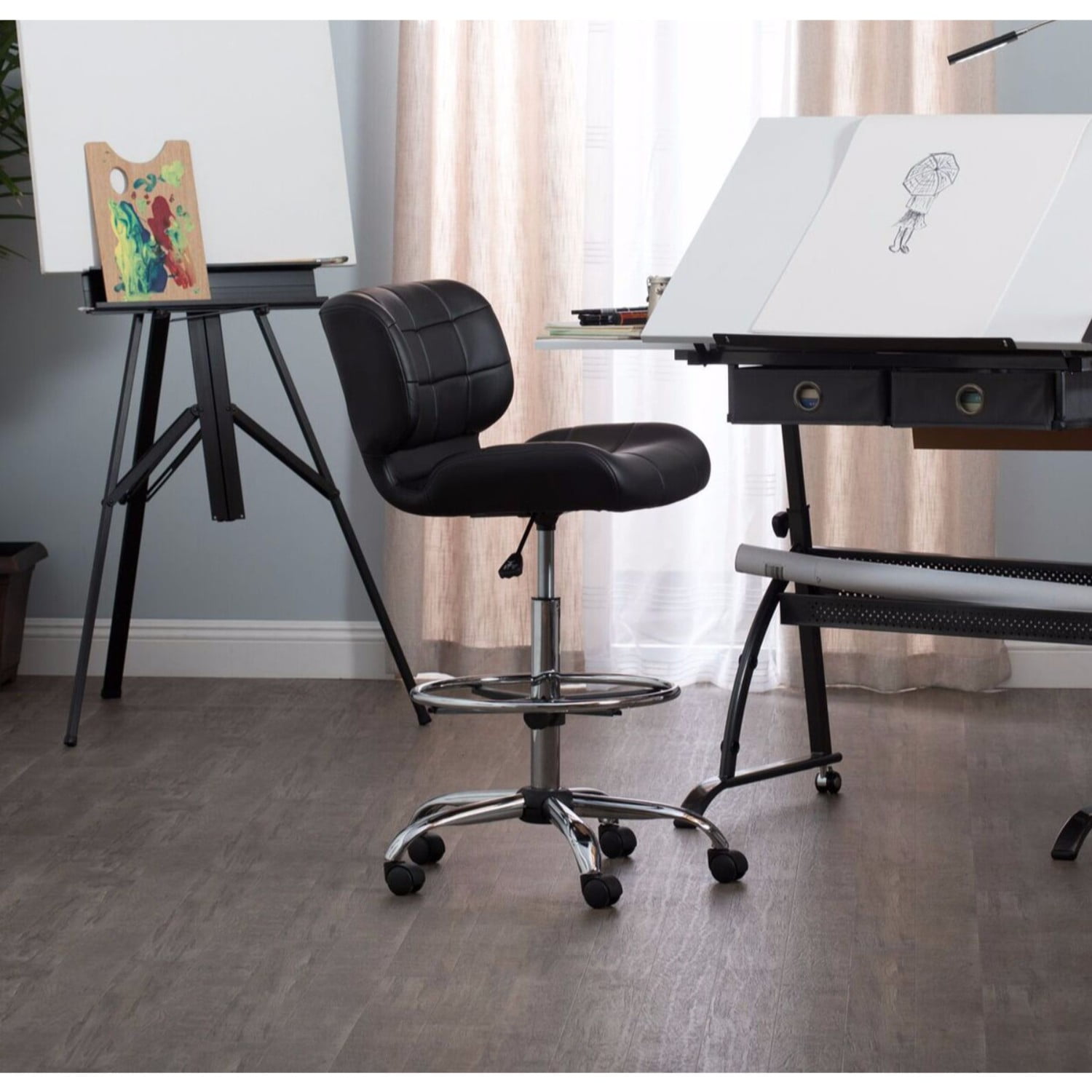 Studio Designs Height Adjustable Swivel Drafting Chair with Footring (Black, 24.5 in W x 24.5 in D x 41 in H) rbug7